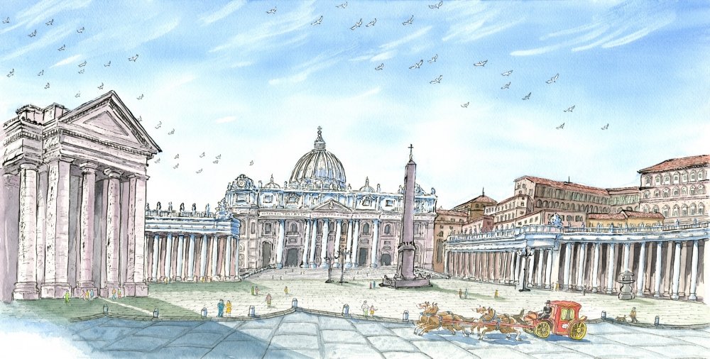 Amazon | イタリア 風景画 絵画 ローマ 水彩画 内藤謙一「サンピエトロ