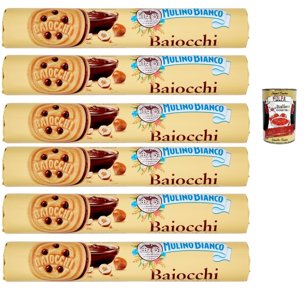 Italian Gourmet Bundle Haselnuss Kekse 6x 168g + Italian Gourmet Polpa Gratis – Italienische Baiocchi Kekse mit Haselnuss-Kakao-Creme, Gebäck für Kaffee, Frühstück, Dessert & Vorrat 1,008kg