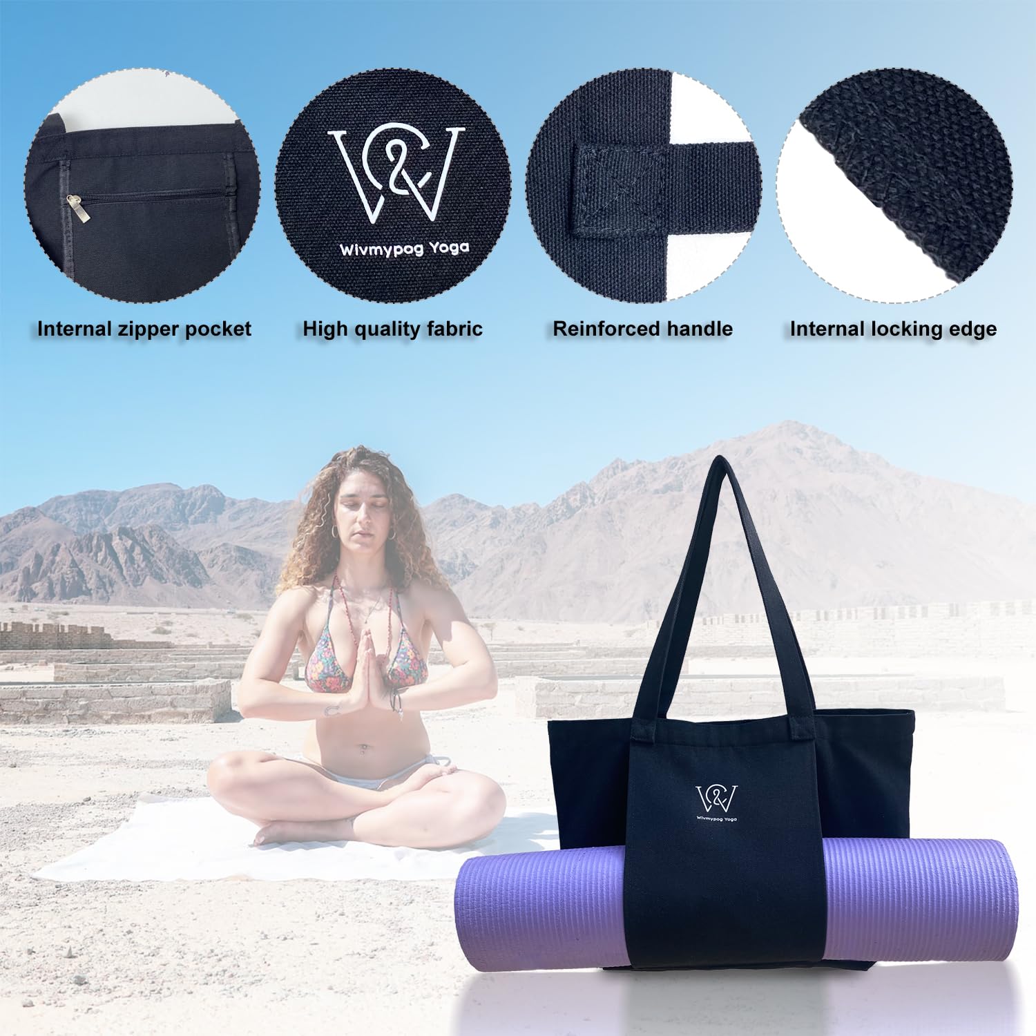 Wivmypog yoga mat bag, Yoga Mat Tote Bag with Mat Carrier Pocket, Easy to Carry Gym Shoulder Bag for Women and Men Workout, Pilates, Office Workout,Gym (Black)