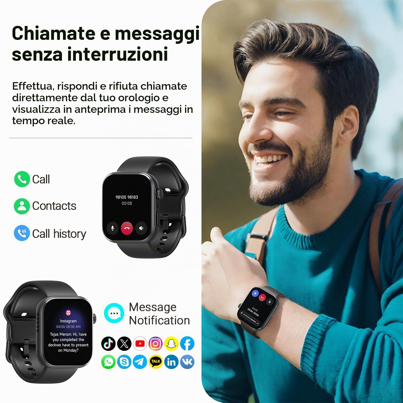 TOZO S6 Smartwatch Uomo Donna 1.85" AMOLED Schermo Risoluzione 390x450PPI