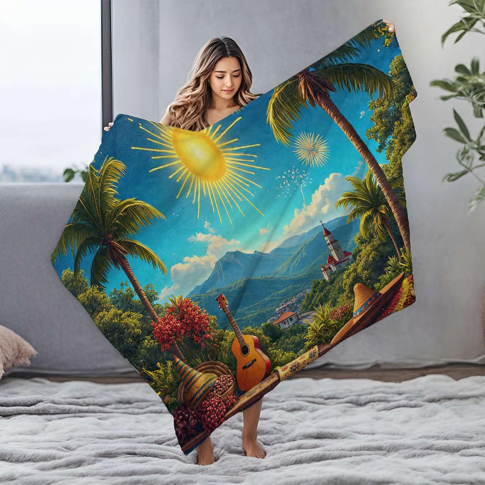 Couverture de plage flanelle imprimé palmier plaid 150x200cm