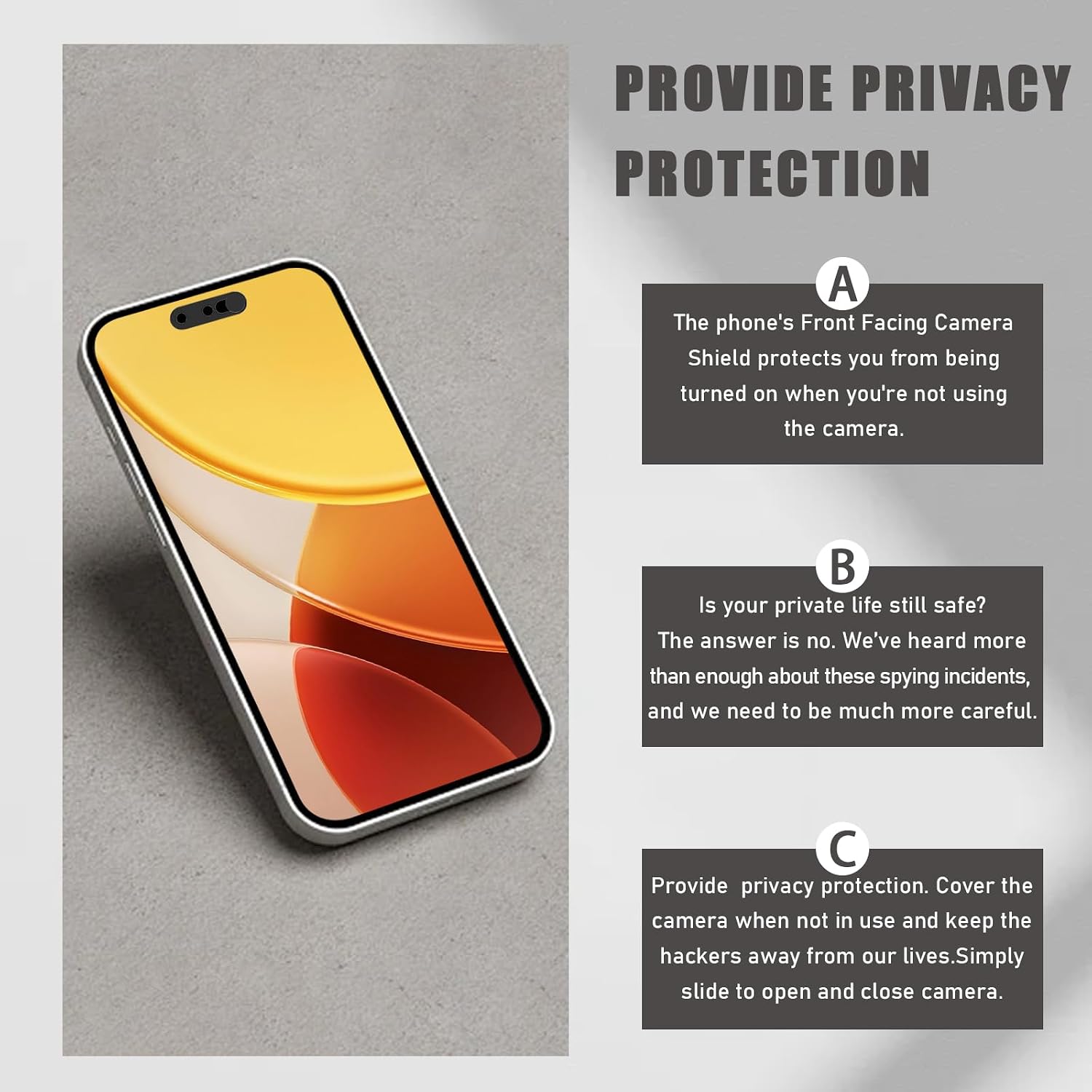 Phone Webcam Cover,Updated Front Camera Cover Compatible for iPhone 15/15 Plus/15 Pro/15 Pro Max/16/16Plus/16 Pro/16 Pro Max,Protect Privacy and Security,Not Affect Face ID, 2 Pack-Black