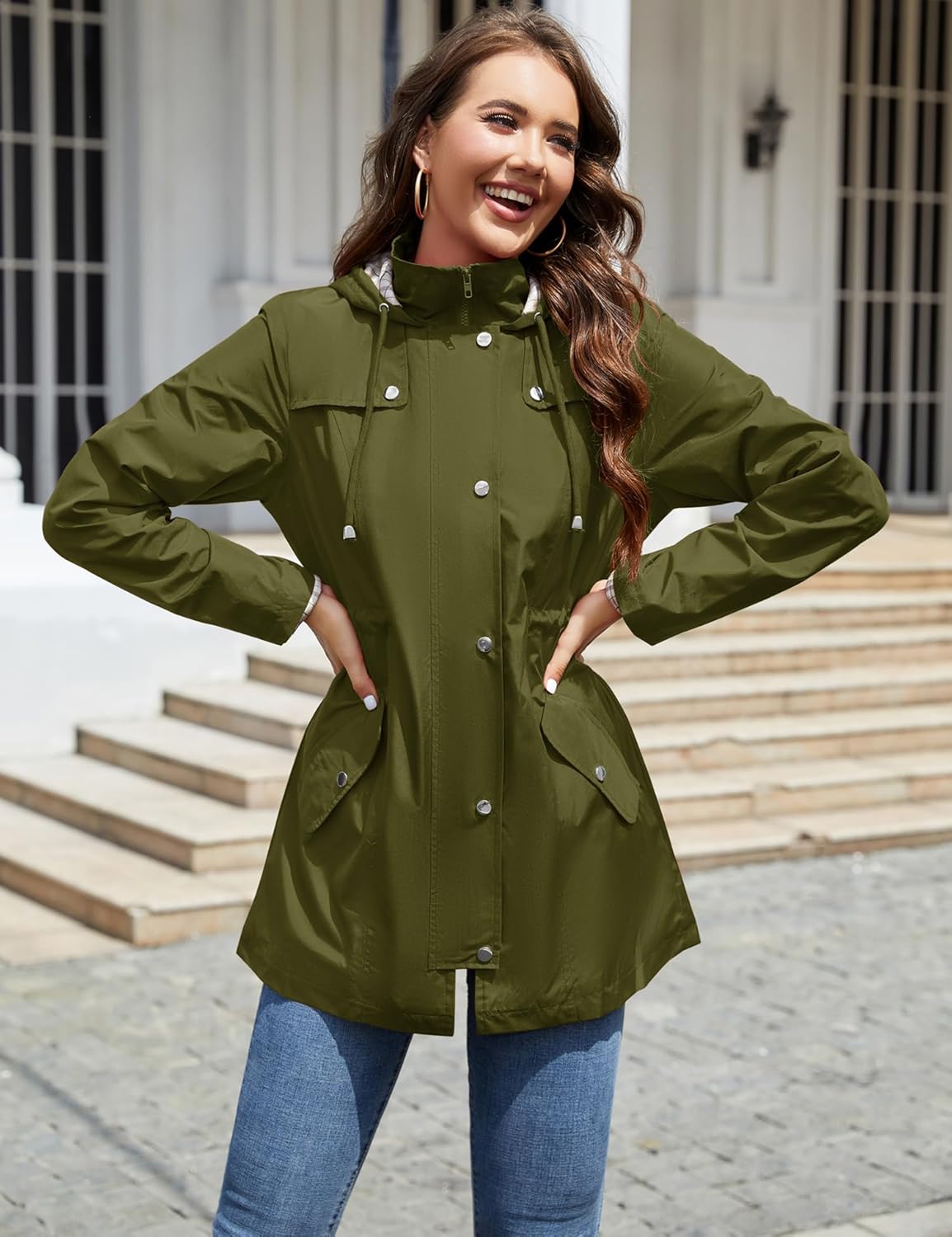 LOMON Women Waterproof Outdoor Hiking Raincoat Women Lined Rain Jacket Lightweight Hooded Jackets Trench Coats