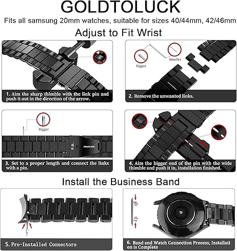 Vista 148 de GOLDTOLUCK No Gap Stainless Steel Band Compatible with Samsung Galaxy Watch 8 7 6 5 4 Classic FE Pro Ultra 40mm 44mm 46mm 43mm 47mm 45mm 42mm