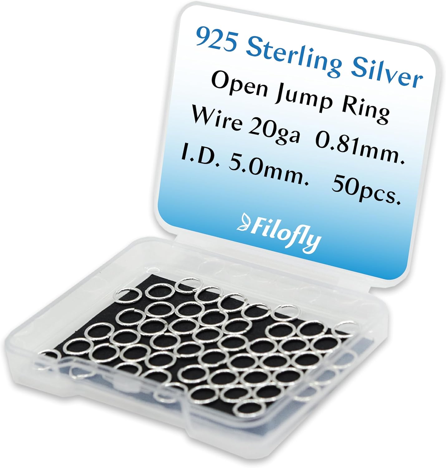925 Sterling Silver Open Jump Rings 20 Gauge 50 pcs by Filofly (6.62mm OD/5.0mm ID)