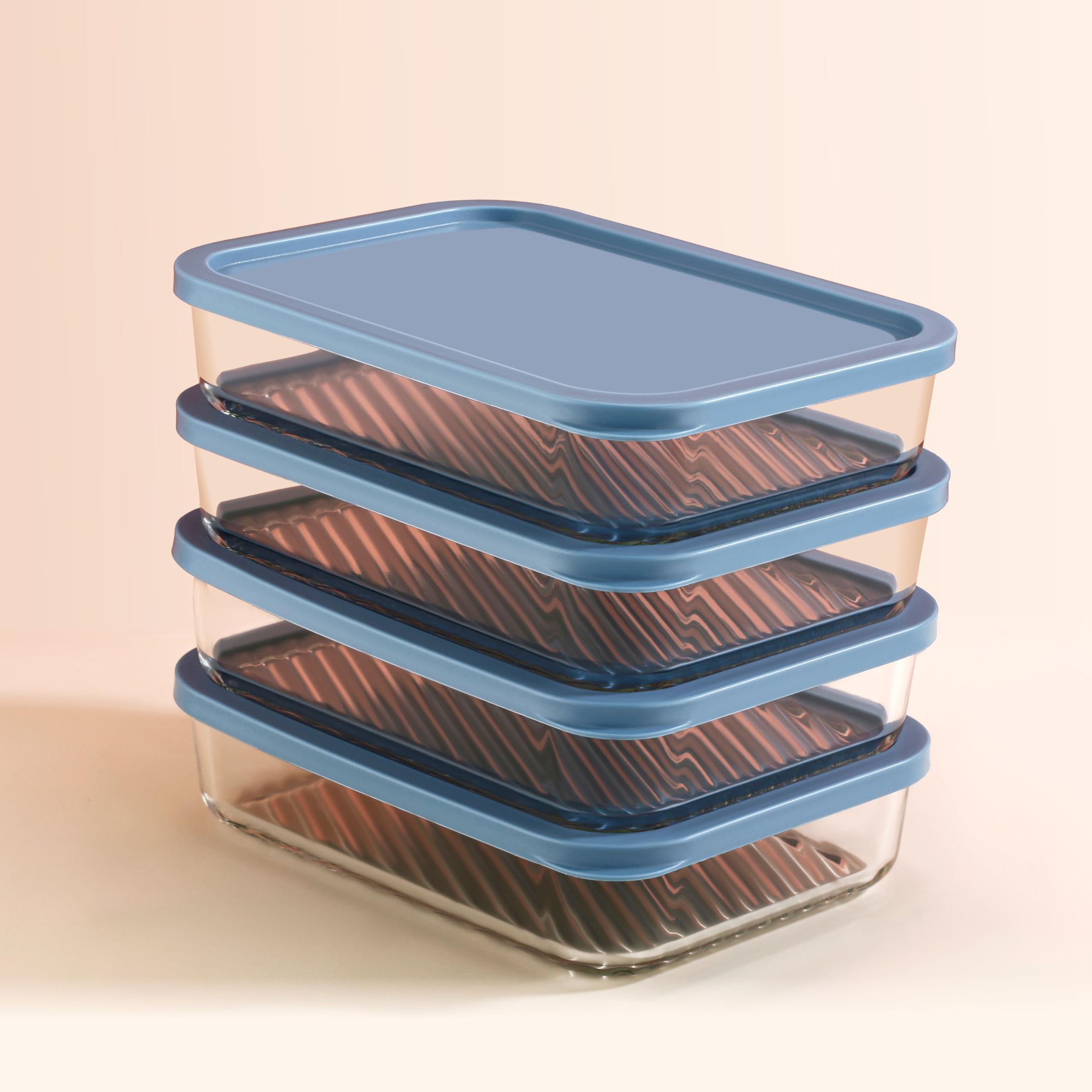 ATTRO Glassox Storeit Borosilicate Glass Storage Containers – 1200ml, Set of 4, Transparent & Stackable with PE Lids, Microwave, Fridge & Dishwasher Safe, Ideal for Kitchen & Leftovers- Blue-image-18