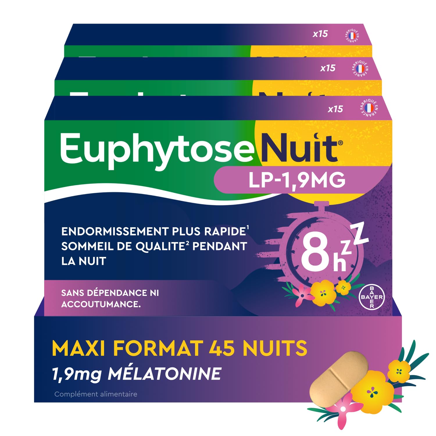 Euphytose Nuit LP Mélatonine 1,9 mg - Sommeil Adulte - Favorise l'Endormissement et la Qualité du Sommeil - Libération P