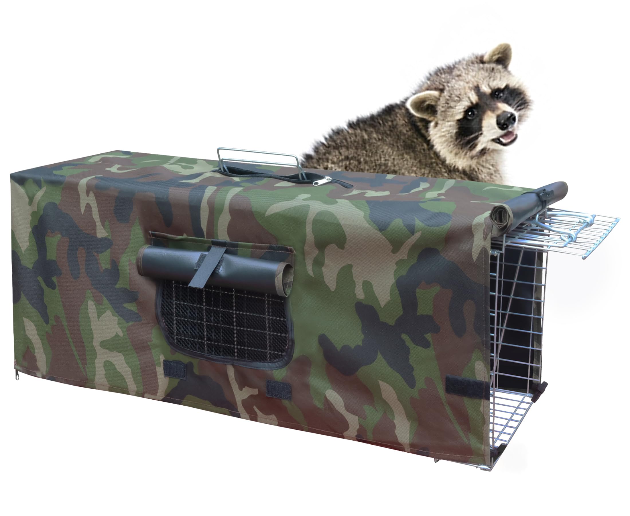 Live Feral Cat Trap Cage with Cover, Heavy Duty Folding Animal Traps Cage for Stray Cats, Large Humane Cat Trap for Raccoon, Squirrel, Skunk, Catch and Release