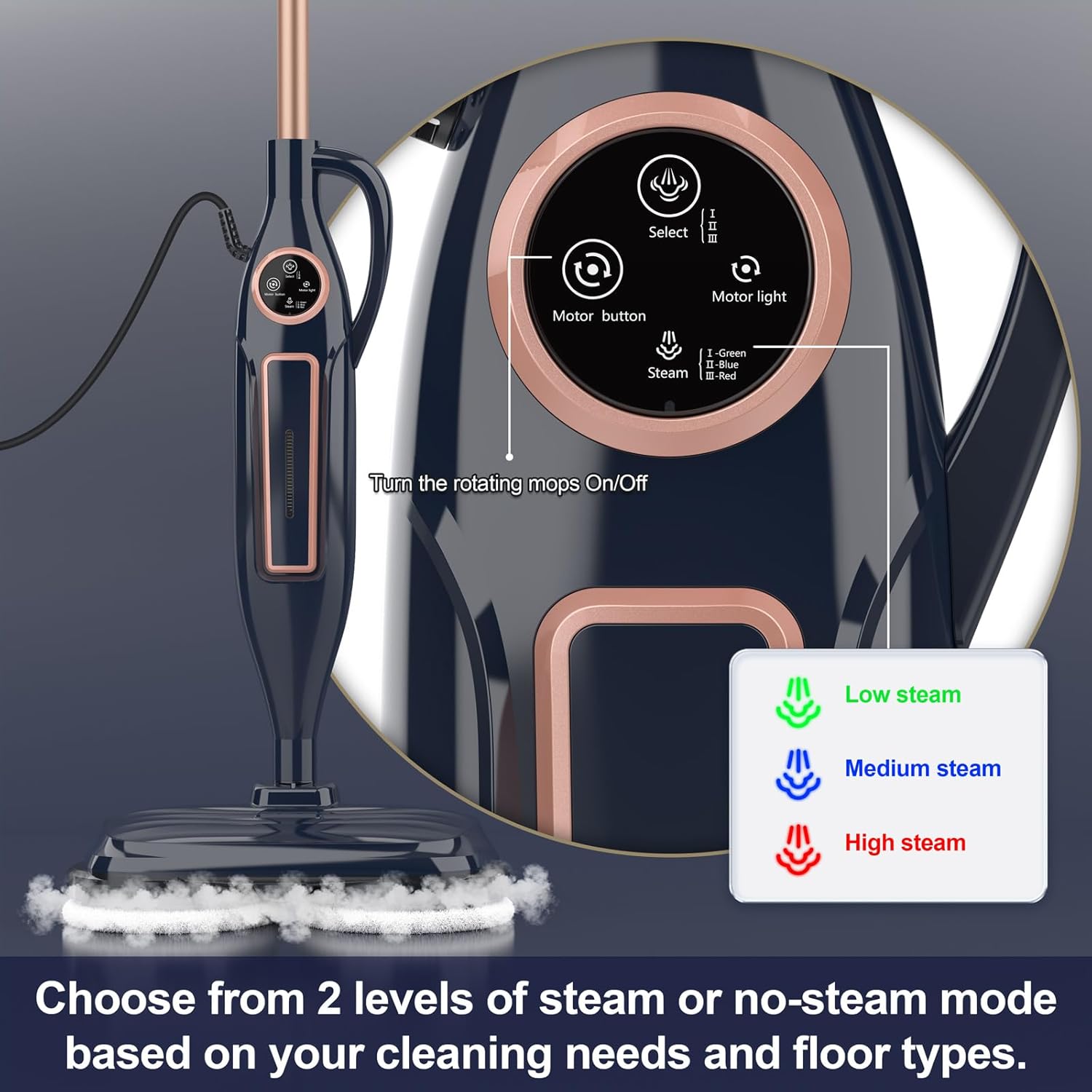 DEVOAC Scrubbing Steam Mop with Rotating Mop Pads,10 in 1 Steam Mop, 3 Steam Modes & LED Headlights for Hard Floor Laminate Marble Floors