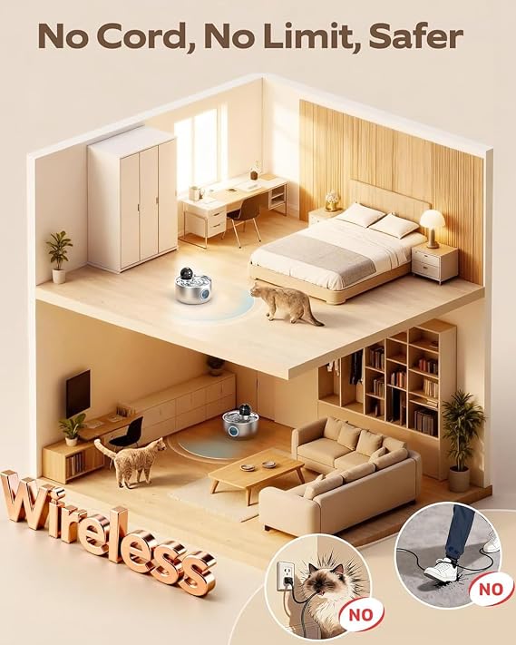 Cat Water Fountain Battery Operated: Cat Fountain with 6 Filter & 3 sponges | 88oz/2.6L Cordless Pet Dispenser for Cats Indoor with Motion Sensor - Wireless Automatic Quiet Waterer for Small Animal