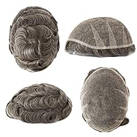 Vista 40 de Toupee para hombres, piezas de cabello humano, sistema de reemplazo de cabello Reak, cabello ondulado de encaje suizo natural #1B30