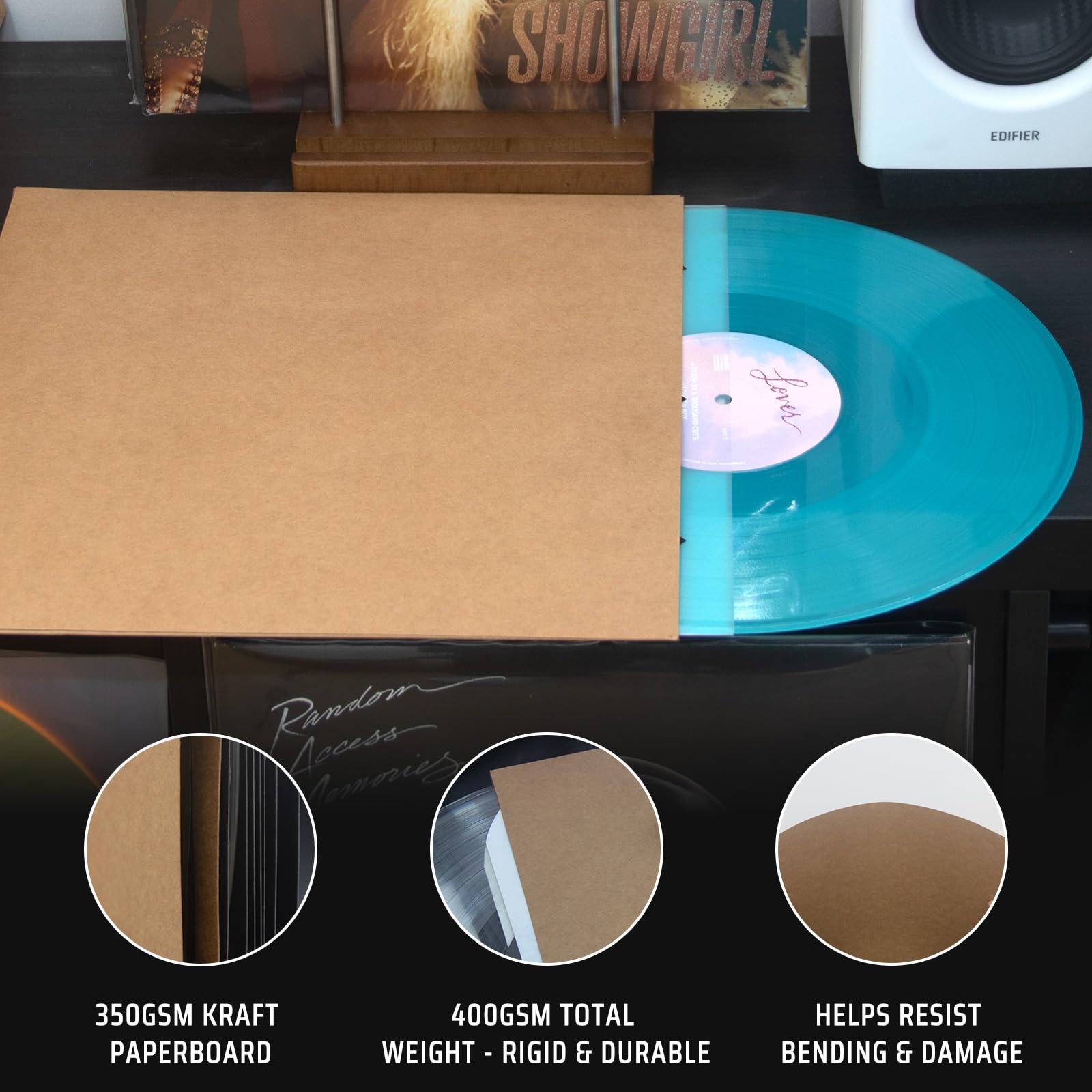 TAKMORK Copertine per dischi in vinile LP da 350 g/m², con dorso da 4 mm, senza foro centrale, per fai da te e conservazione, marrone, 20 pezzi