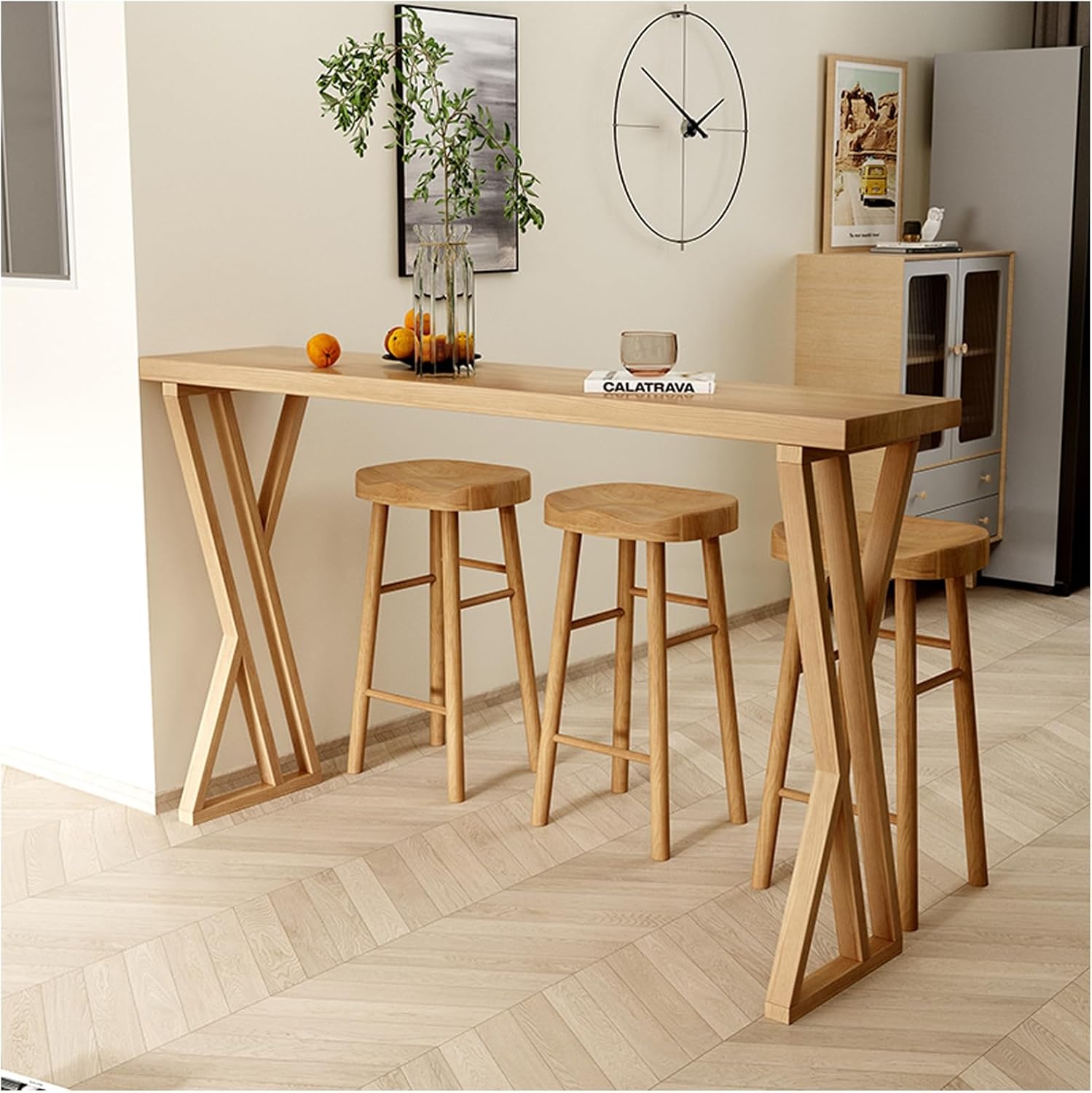 Breakfast Counter Bar Table Set with 3 Stools Tall Pub Table for