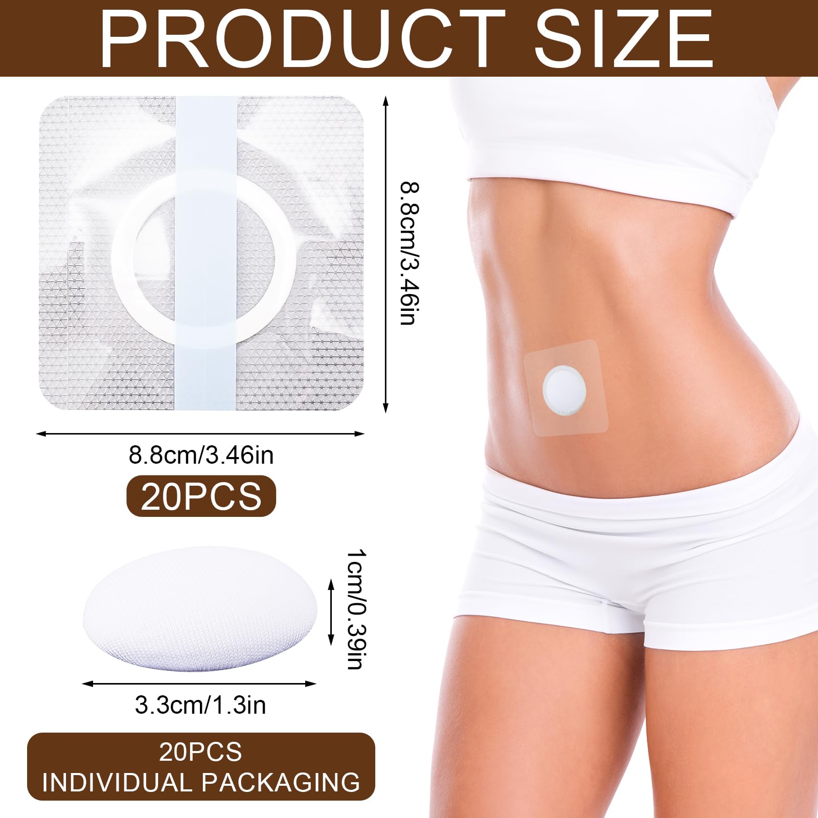 BOXOB 20pcs Castor Oil Belly Button Patch & 20pcs Thick Cotton Pads, Self-Adhesive, Highly Absorbent, 8.8cm/3.46in x 3.3cm/1.3in, 40pcs Total