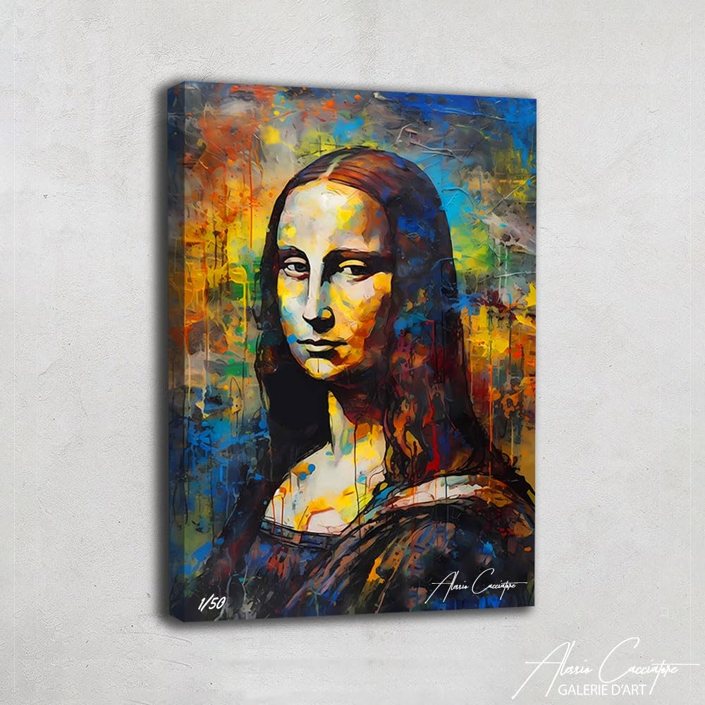Quadro Street Art Mona Lisa - Tela Pop Art di grande formato, Quadro Joconde Pop Art - Pittura moderna astratta - Decorazione da parete per camera da letto adulto, poster ritratto astratto, 120 x 80
