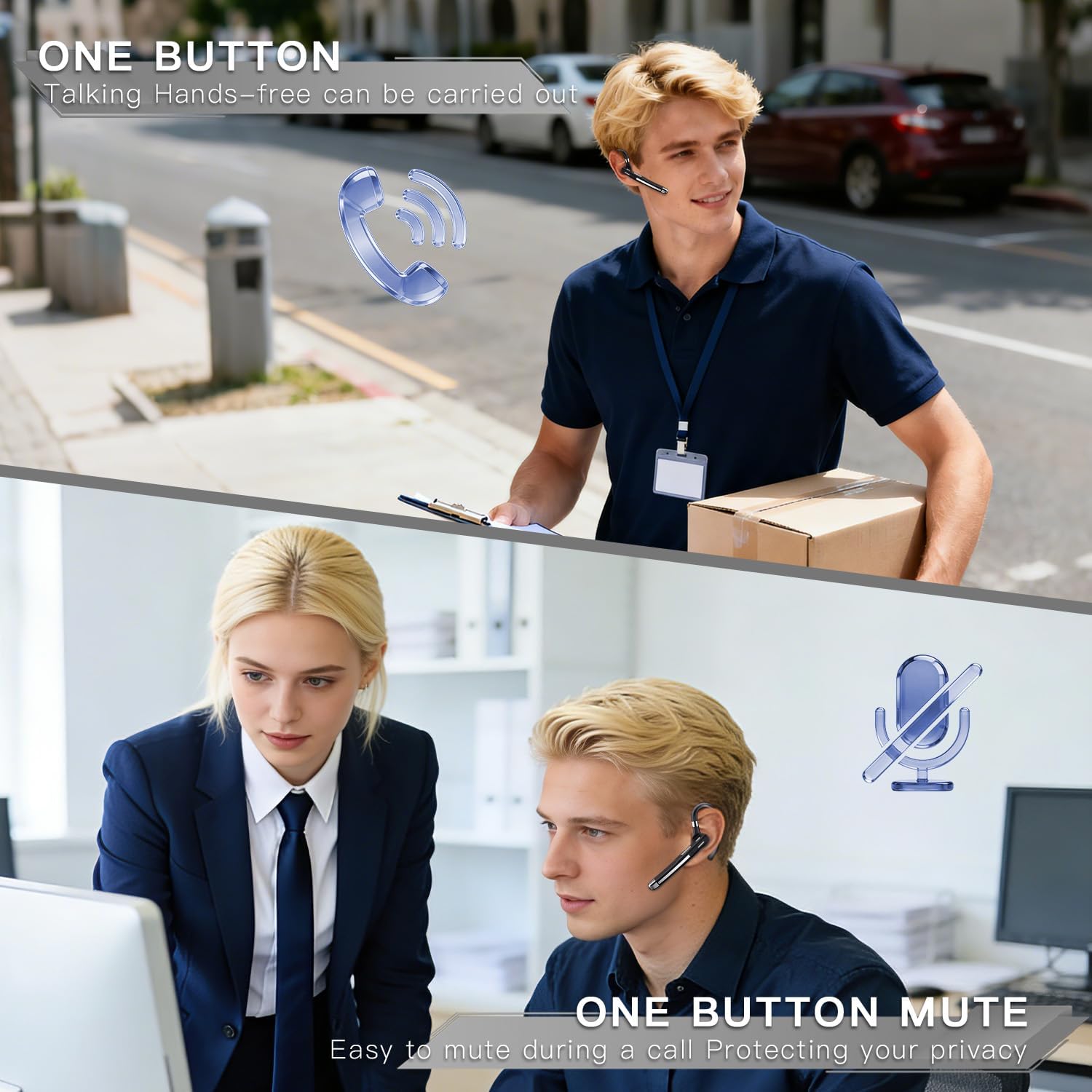 Bluetooth Headset V6.1,100 Hrs Talk Time Single-Ear Earbud,CVC8.0 Noise Cancelling Earpiece,Wireless Headset with Mic for Work,Driving Headphone for Android,iOS,Laptop,Office,Truck Driver - Image 3