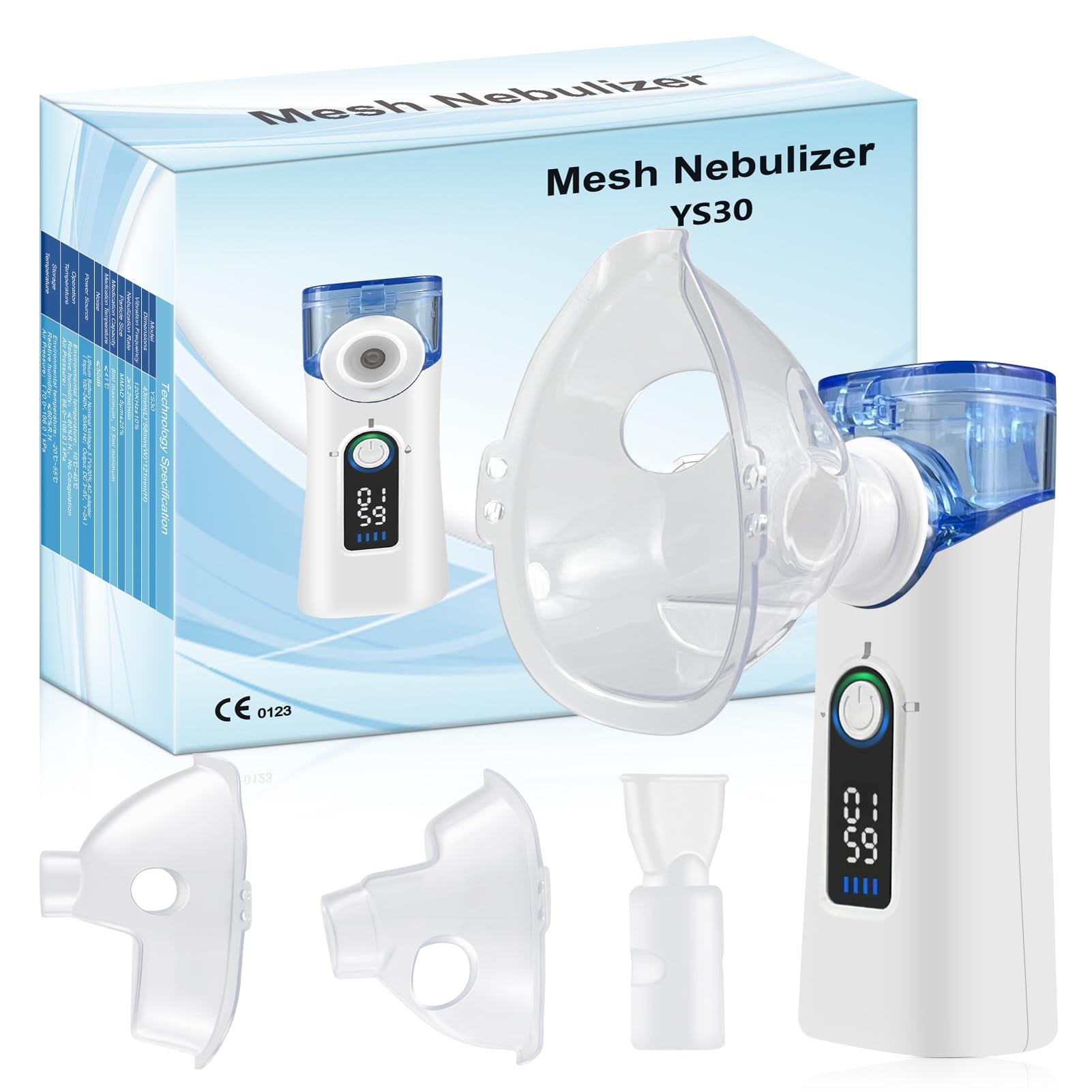 Aerosol Portatile Silenzioso, Aerosol Ultrasuoni Ricaricabile USB-C con Autopulizia, Macchina Aerosol con Nebulizzazione Regolabile, 2 Maschere e Boccaglio per Adulti e Bambini, Casa e Viaggio