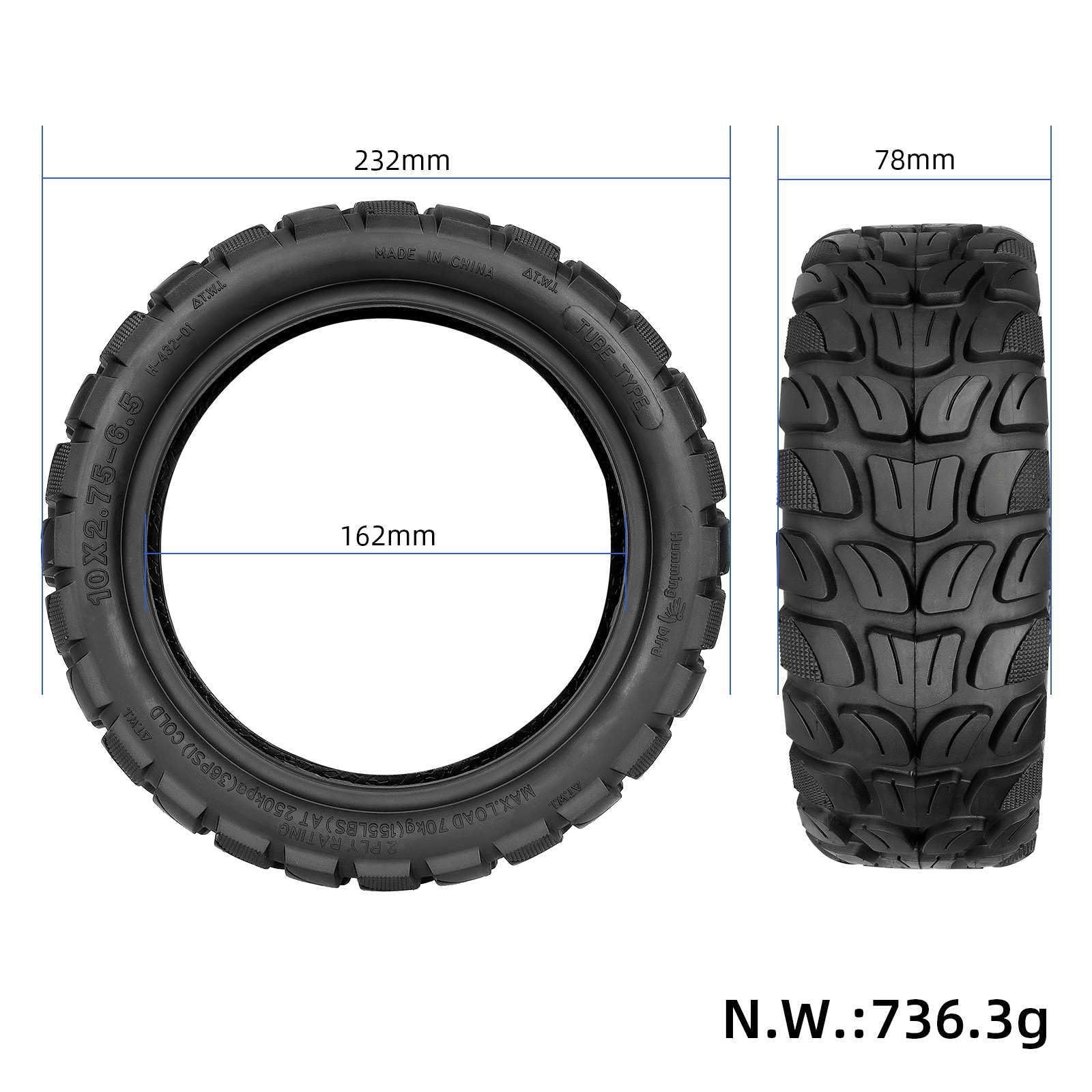 10x2,75-6,5 Pneus extérieurs et intérieurs pour Smartgyro Crossover Dual Cruiser, Speedway5, Dualtron3 Trottinette électrique E-Scooter - Pneus de rechange avec chambre à air