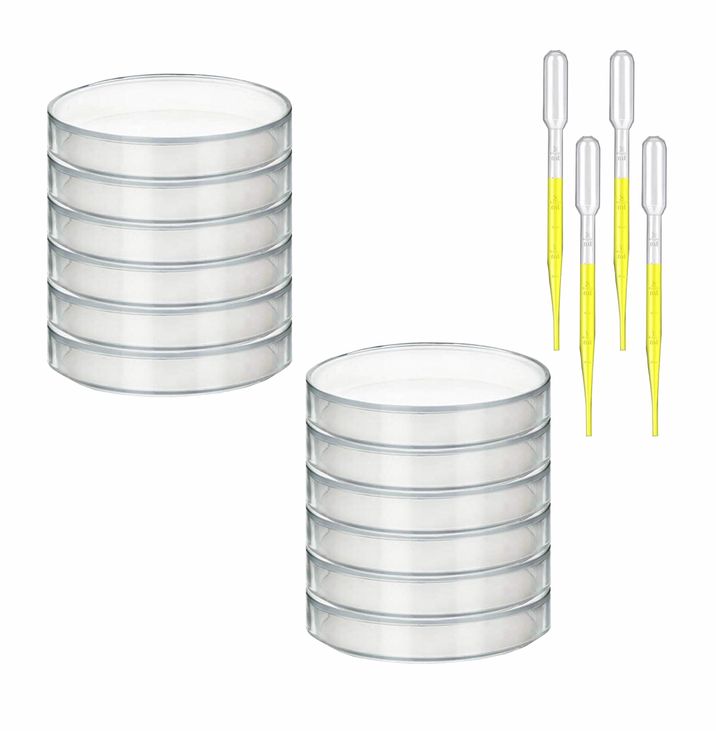 VVS Polypropylene 12Pcs Perti Dish 75mm and dropper (3ml-4pcs) with Lid Sterile Bacterial Culture Dish Laboratory Plant Cell Tissue Culture Petri Dish Educational For Lab Laboratory Professional use