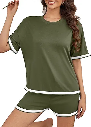 Women's 2 Piece Outfits Summer Comfy Lounge Sets Casual Loose Outfits Matching Tops and Shorts