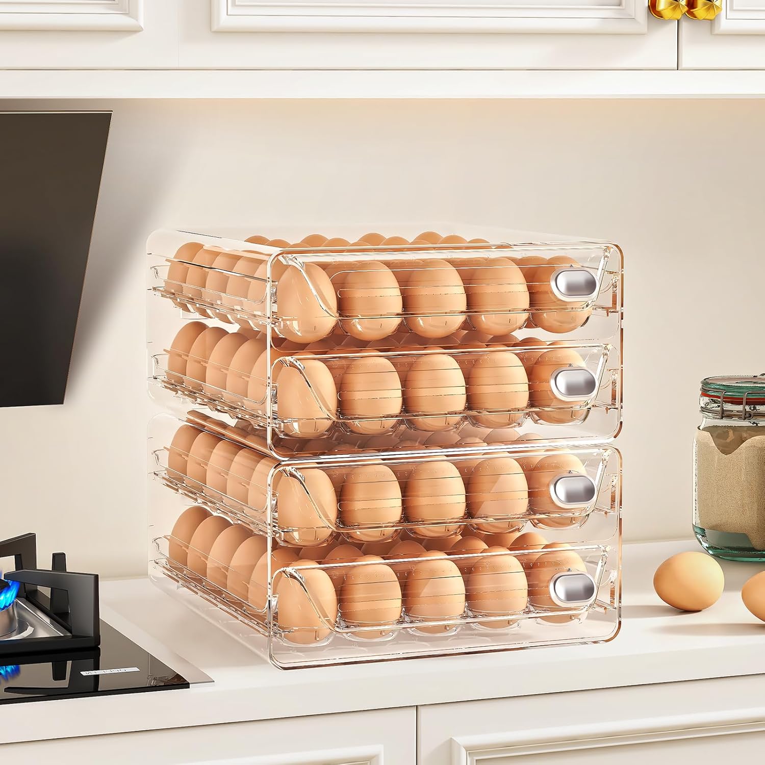 60 Egg Holder for Fridge, Egg Container for Refrigerator, Stackable Egg Storage Container, Egg Fresh Storage Box for Fridge, 2Layers Egg Tray, Clear Egg Organizer, BPA Free