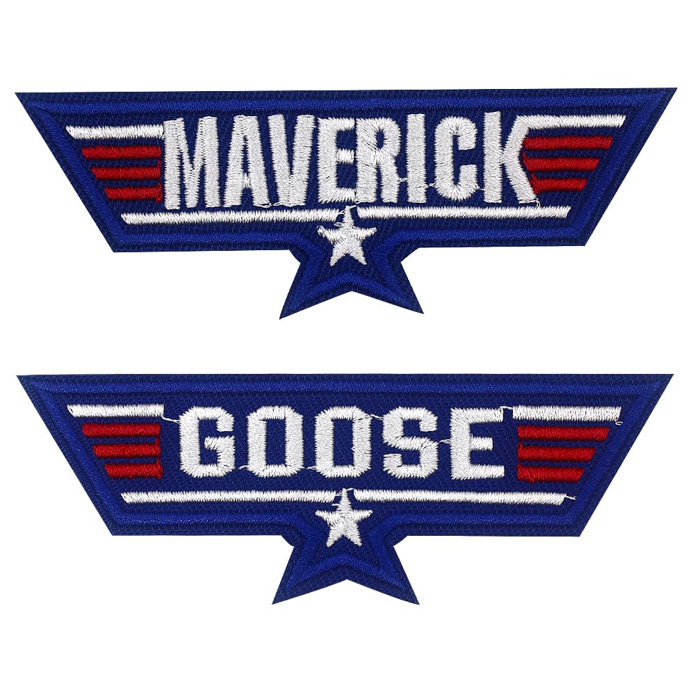 Veworn Goose & Maverick Funny Embroidered Iron/Sew on Patch 3.8"x2.2" Embroidered Iron On Applique for Shirts Backpacks Hats Jackets (Goose & Maverick Iron on White)