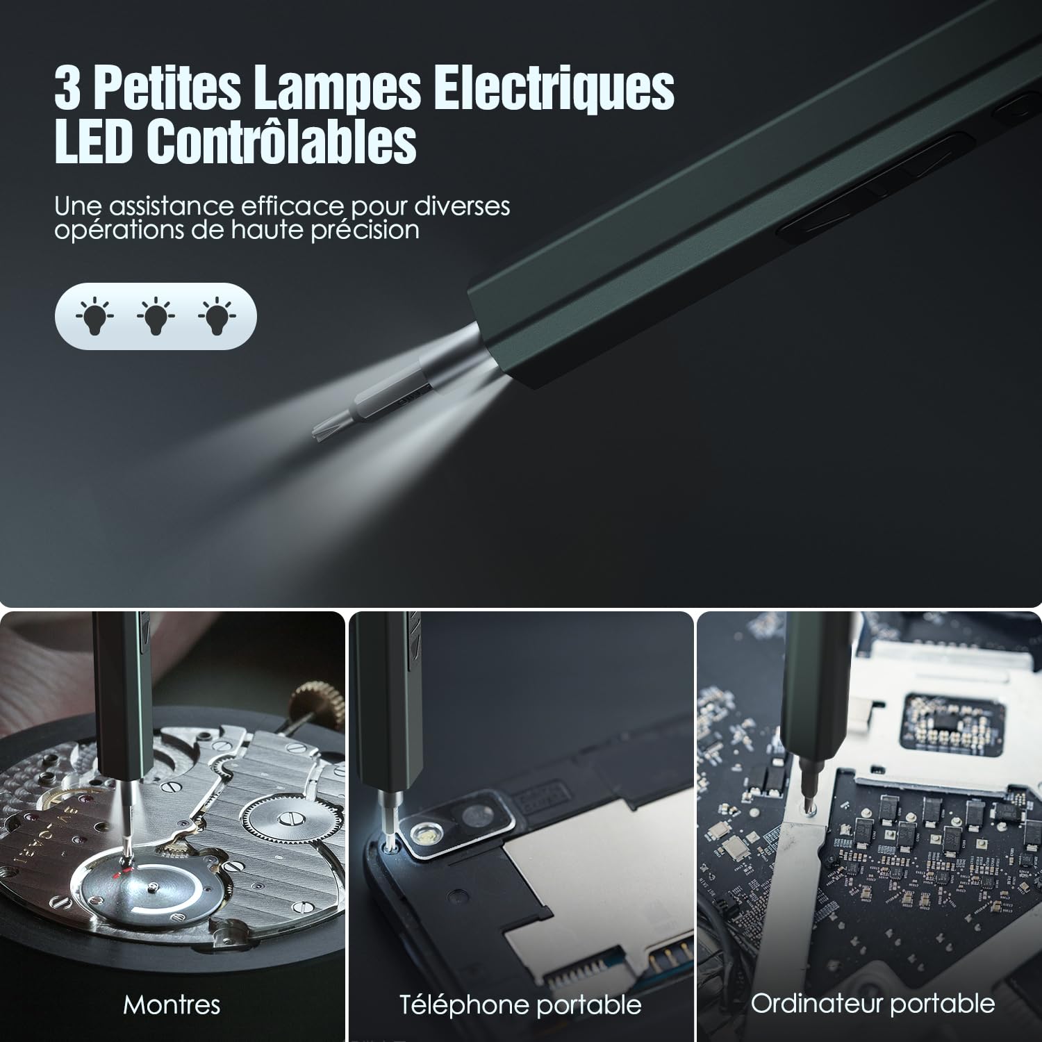 Hancaner Tournevis Électrique sans Fil 82 en 1 avec 3 Éclairages LED, Tournevis Électricien avec 64 Embouts Magnétiques, Tournevis de Précision Sans Fil Rechargeable 200 RPM pour Téléphone, Caméra