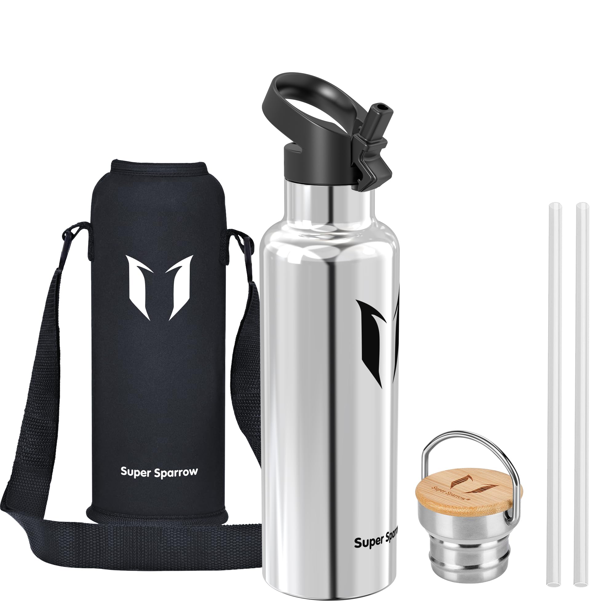 Super Sparrow Borraccia Termica - Bottiglia Termica Senza Perdite - 350ml/500ml/620ml/750ml/1L - Senza BPA Borracce Bambini - Per Scuola, Sport, Campeggio, Palestra, Ciclismo - Con 2 Tappi