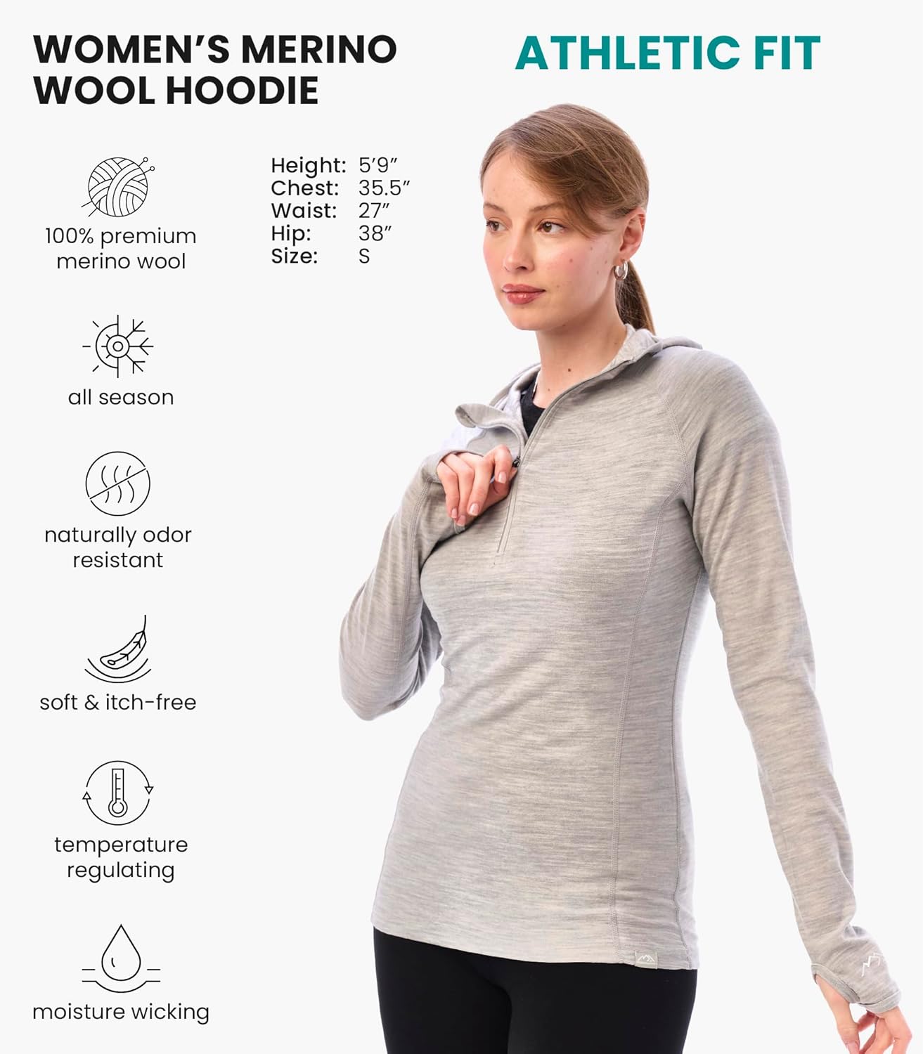 Merino.tech Merino Wool Hoodie Women - Slim Fit 100% Merino Wool Base Layer Women Half Zip Thermal Long Sleeve Shirt - Image 2