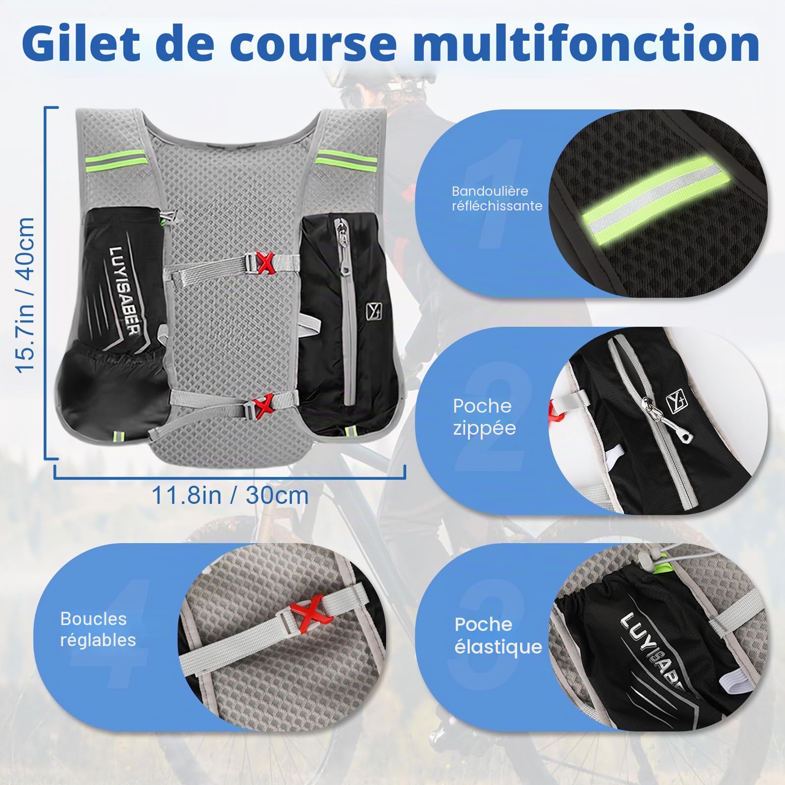 Sac à dos gilet d'hydratation léger pour course à pied, avec gourde d'hydratation de 500 ml pour randonnée, trail, course à pied, cyclisme, course, marathon pour femmes et hommes