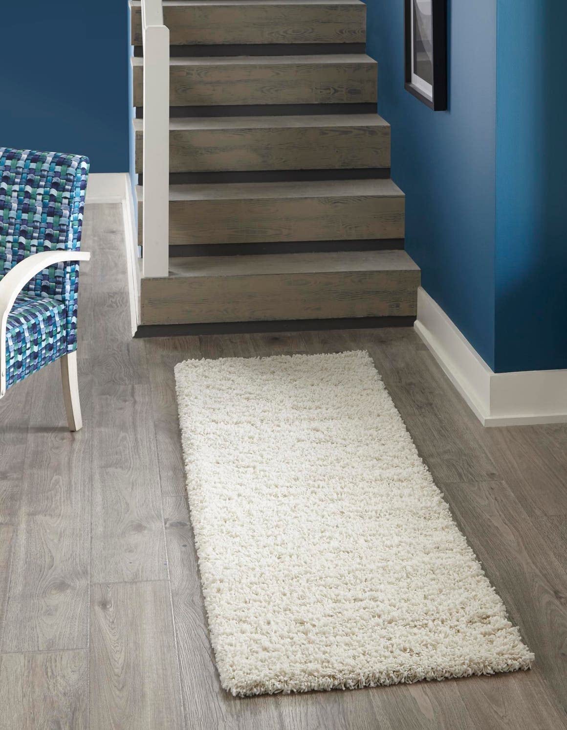 Rugs.com - Über Cozy Solid Shag Collection Rug – 13 Ft Runner Pure Ivory Shag Rug Perfect for Hallways, Entryways