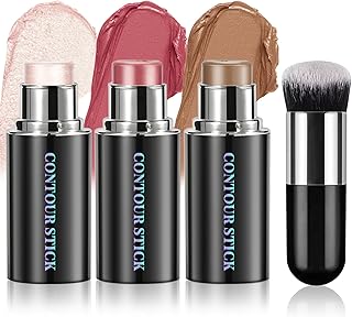 Face Contour Stick Set, Highlighter Stick & Bronzer Stick & Cream Blush Stick for Cheek Lip Tint, Long Lasting Blendable Lightweight Smooth Sculpted Face Stick Natural Dewy Makeup for All Skin