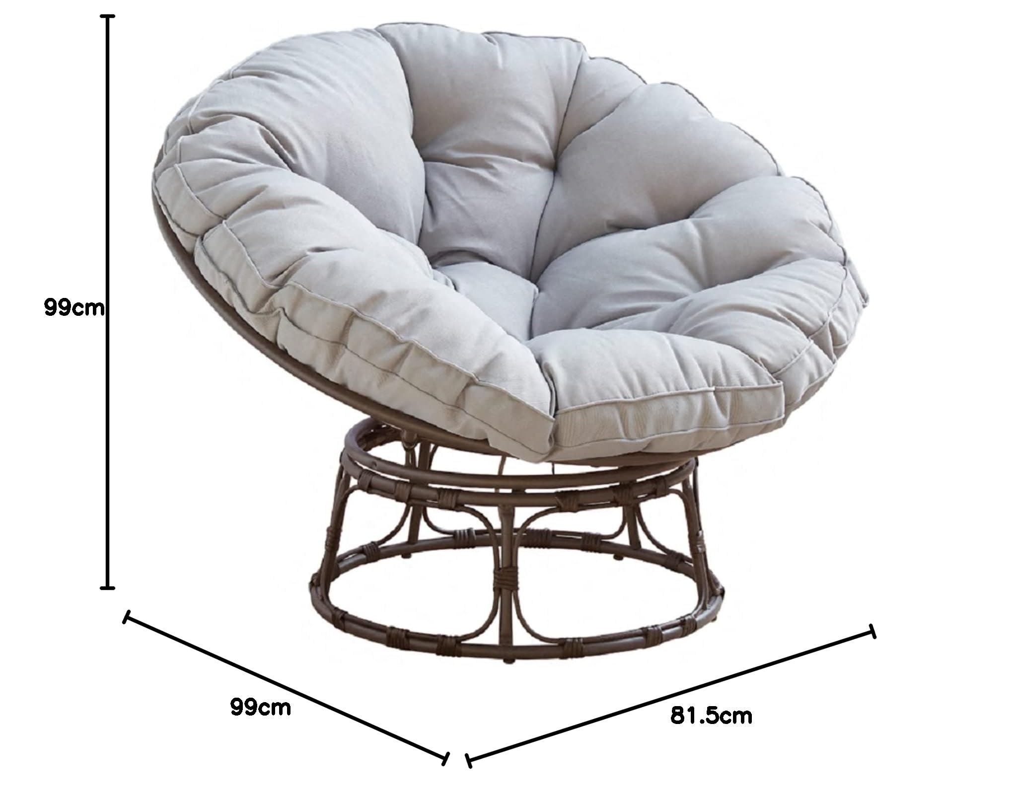 Home Detail Garden Moon Chair Outdoor Swivel Papasan Chair with Steel Frame  Padded Cushion Seat (Grey)