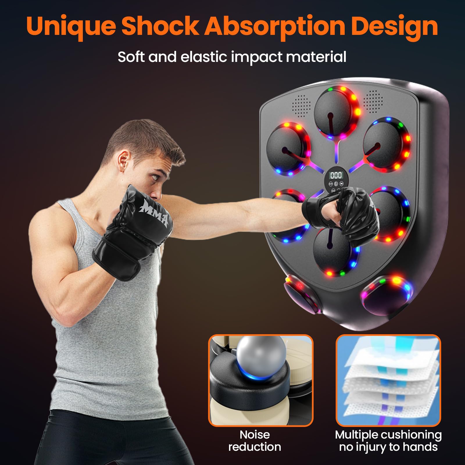 Ark miido Máquina de Boxeo Música Adulto, Music Boxing Machine Bluetooth con Guantes Boxeo para Adulto, 9 Modos de Velocidad Boxeador de Pared Musical para Entrenamiento de Boxeo Familiar