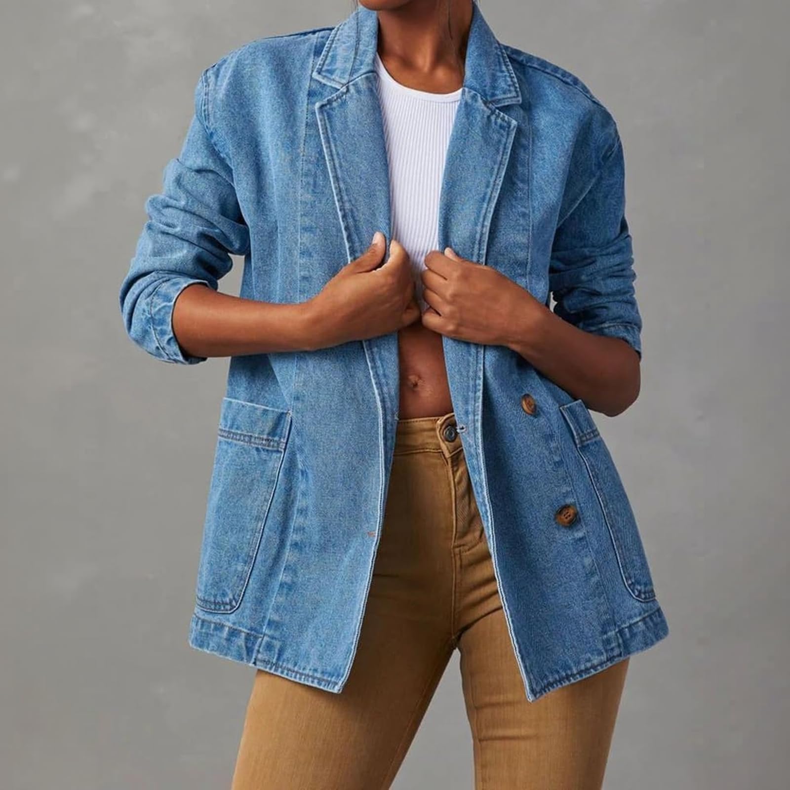 Jeansjacke Damen Mit Taschen Übergangsjacke Jeans Jacket Denim Mantel