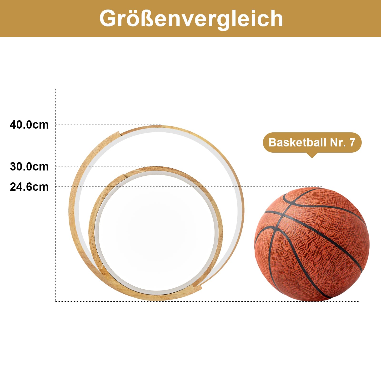 LED Deckenleuchte, Weiß Deckenlampe 40cm | 36W Lampe mit Holz für Schlafzimmer Wohnzimmer Küche Flur Esszimmer 4000K