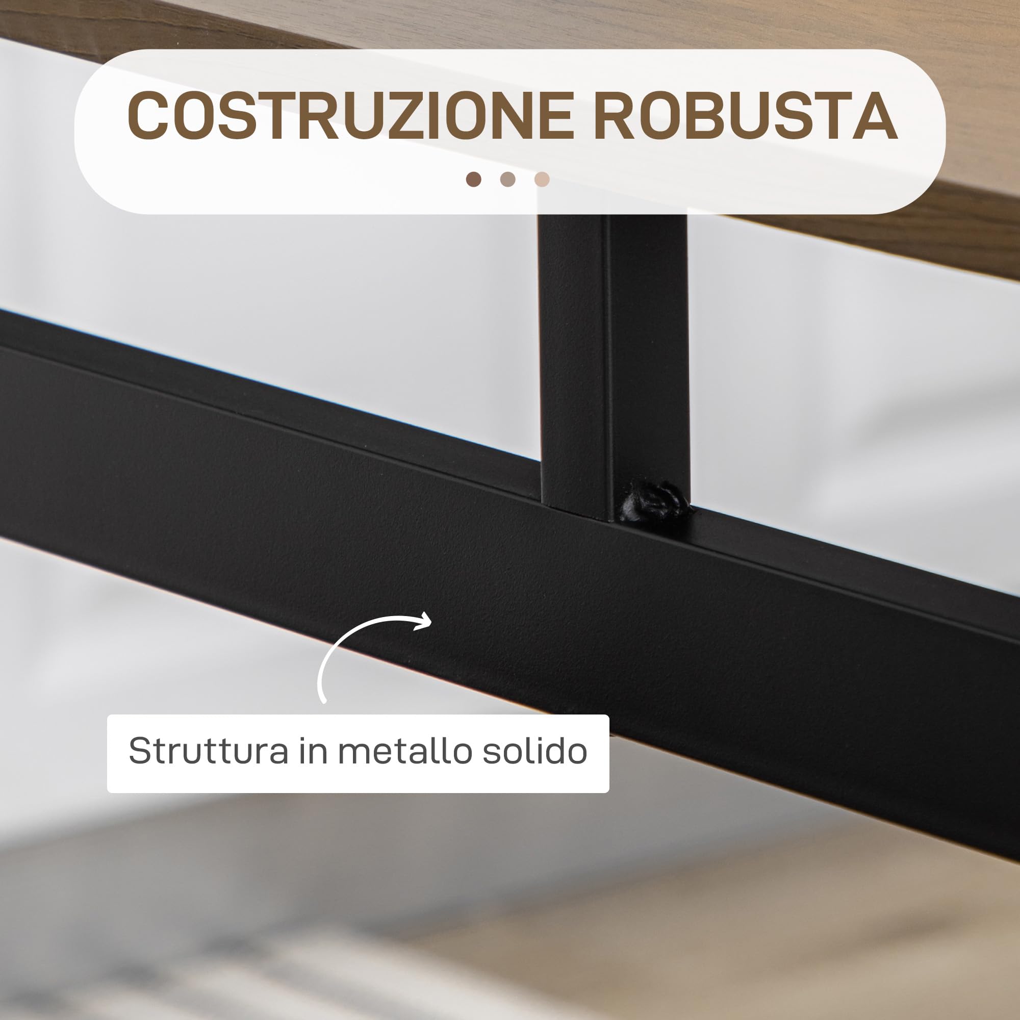 HOMCOM Set da Pranzo da 5 Pezzi con 1 Tavolo Rettangolare e 4 Sedie, in Acciaio e MDF, Nero e Marrone