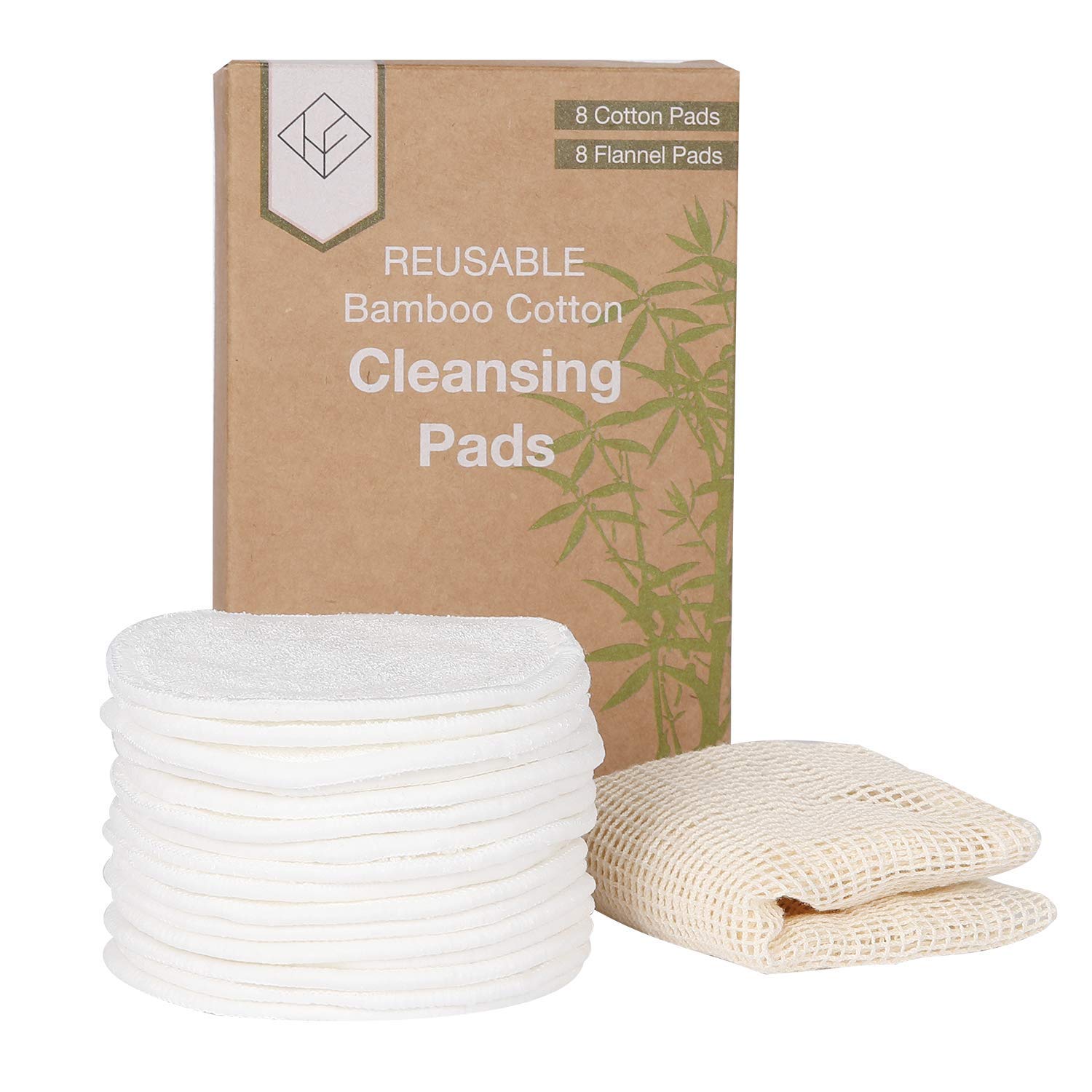 House Envy 16 Pack Reusable Makeup Remover Pads, Washable Eco-friendly Natural Bamboo Cotton Rounds with Laundry Bag for all skin types