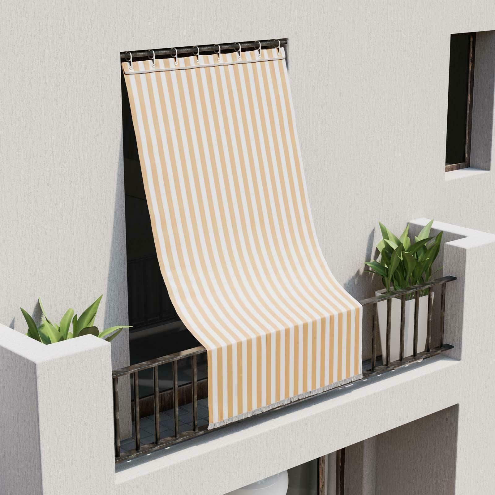 Rideau de soleil ombrage maison à rayures pour balcon véranda terrasse avec anneaux et crochets tissu résistant indéchirable pour extérieur porte fenêtre jardin gazebo 150x250 cm couleur orange blanc