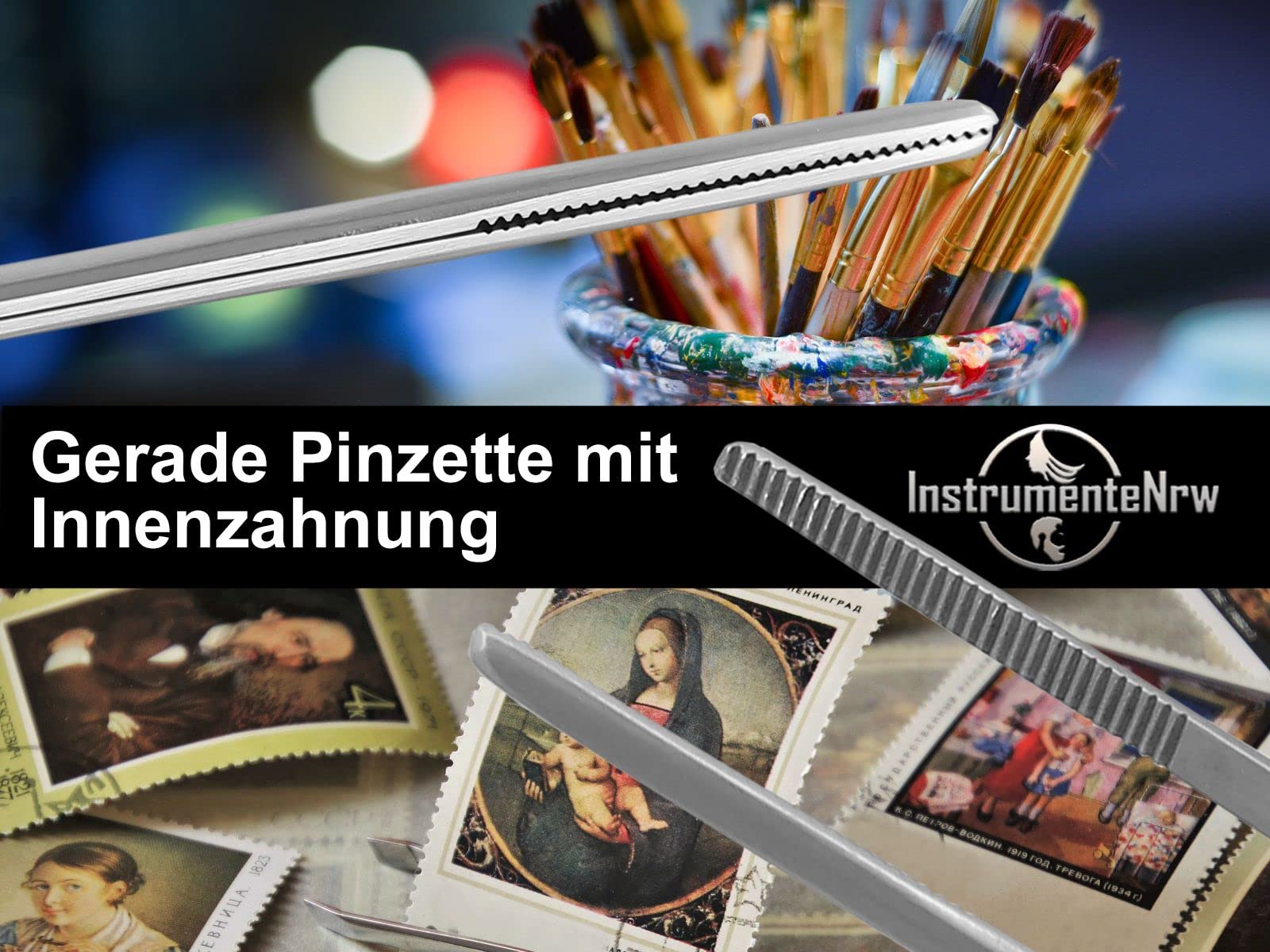 Spitze Pinzette Mit Innenzahnung – 30 Cm, Aus Mattierter Edelstahl