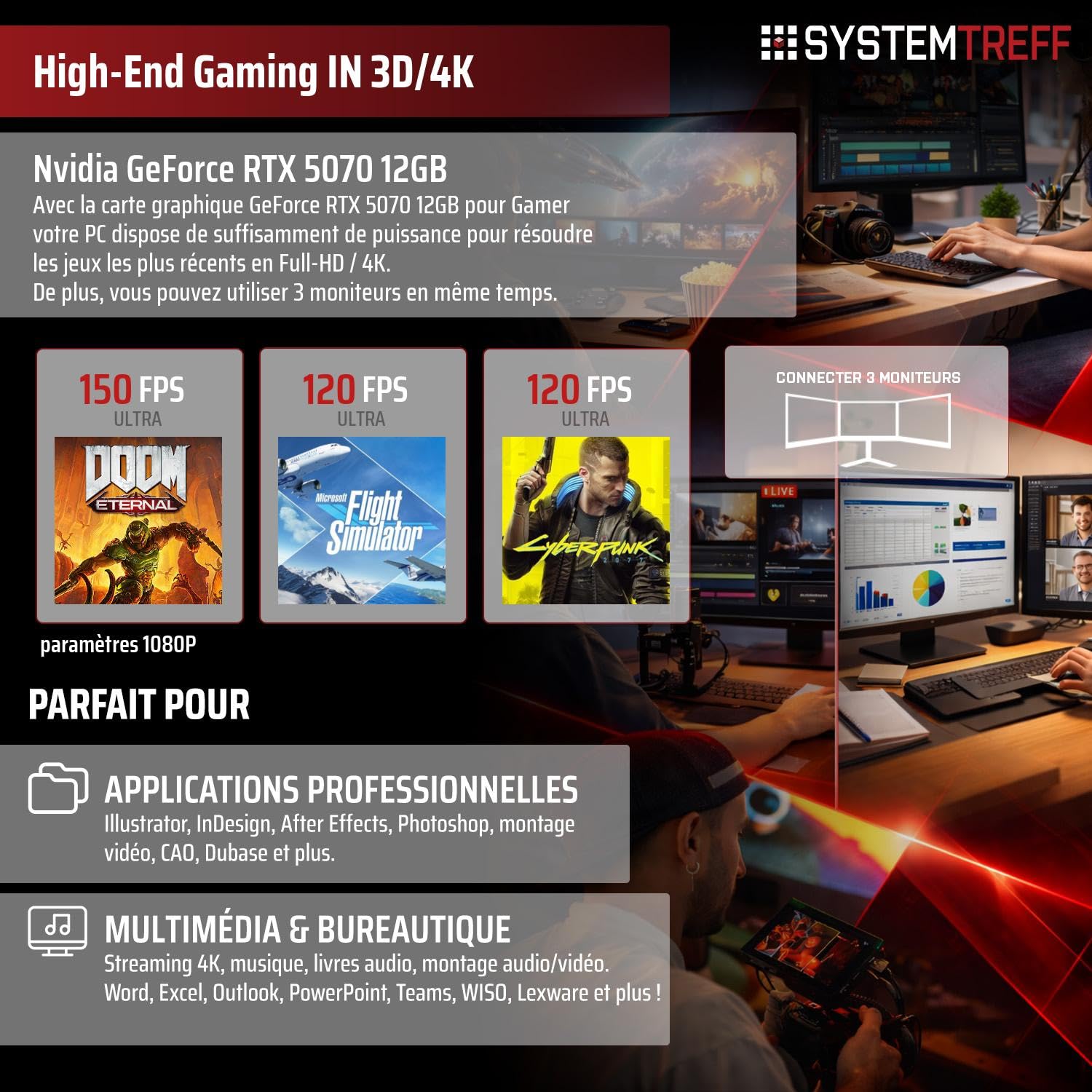 SYSTEMTREFF PC Gamer High-End - Intel Core Ultra 5 245KF - RTX 5070 12 Go