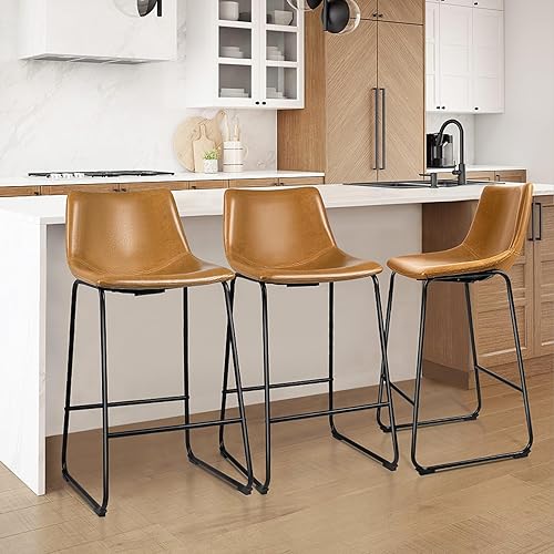 Miniatura 11 de LEMBERI Juego de 2 taburetes de bar de 26 pulgadas, modernos taburetes de bar de altura de mostrador, taburete de bar de piel sintética con respaldo