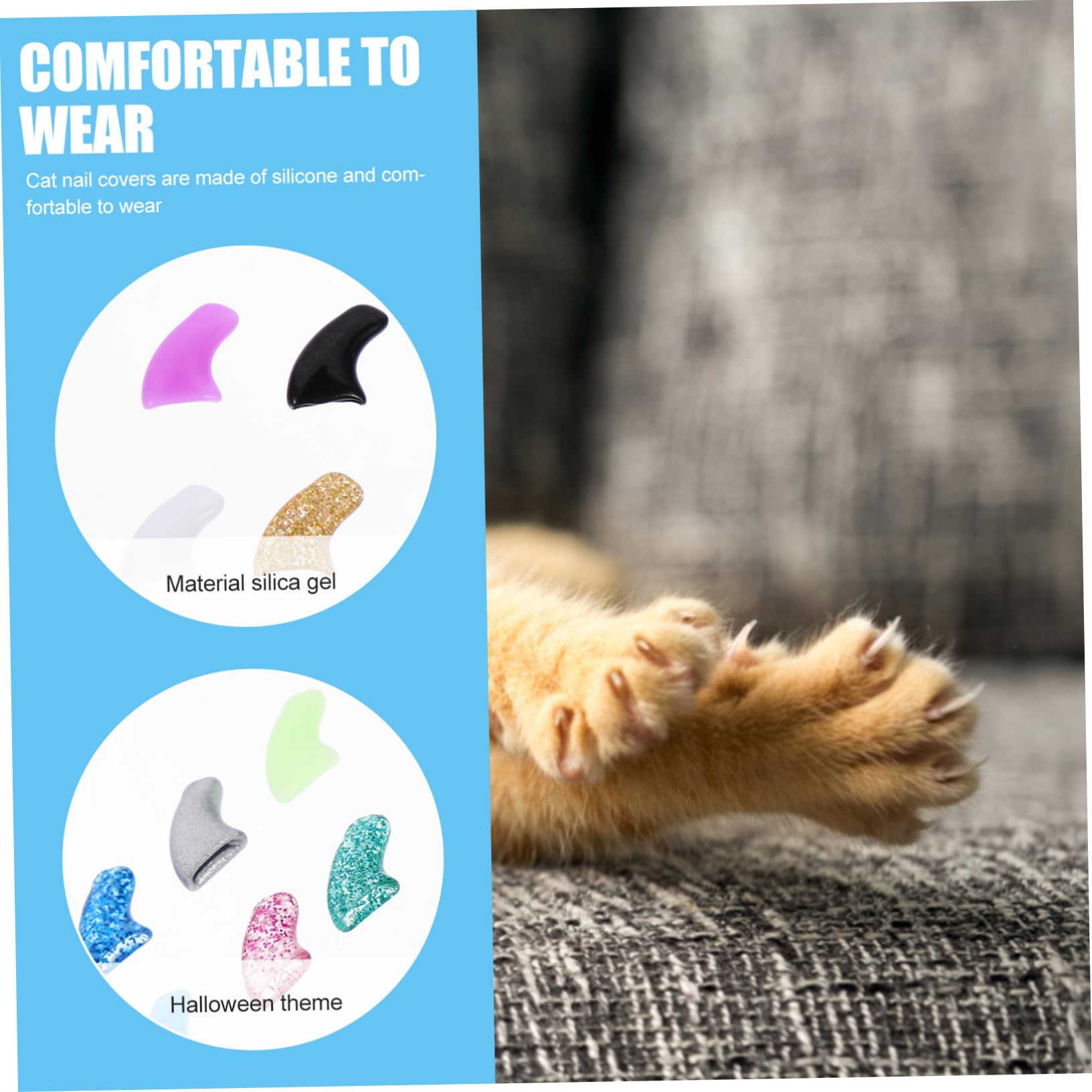 ABOOFAN 50 Juegos Kit De Uñas De Gato Cubiertas De Uñas De Gato Cubiertas De Garras Blandas Cubiertas De Garras De Gato para El Cuidado De Las Garras Clavo Gel De Sílice Suave