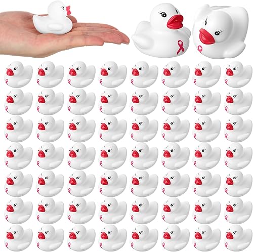 Libima Patos de goma de 2 pulgadas para concientización sobre el cáncer de mama a granel, mini patos de goma flotantes, juguete de baño para baño,