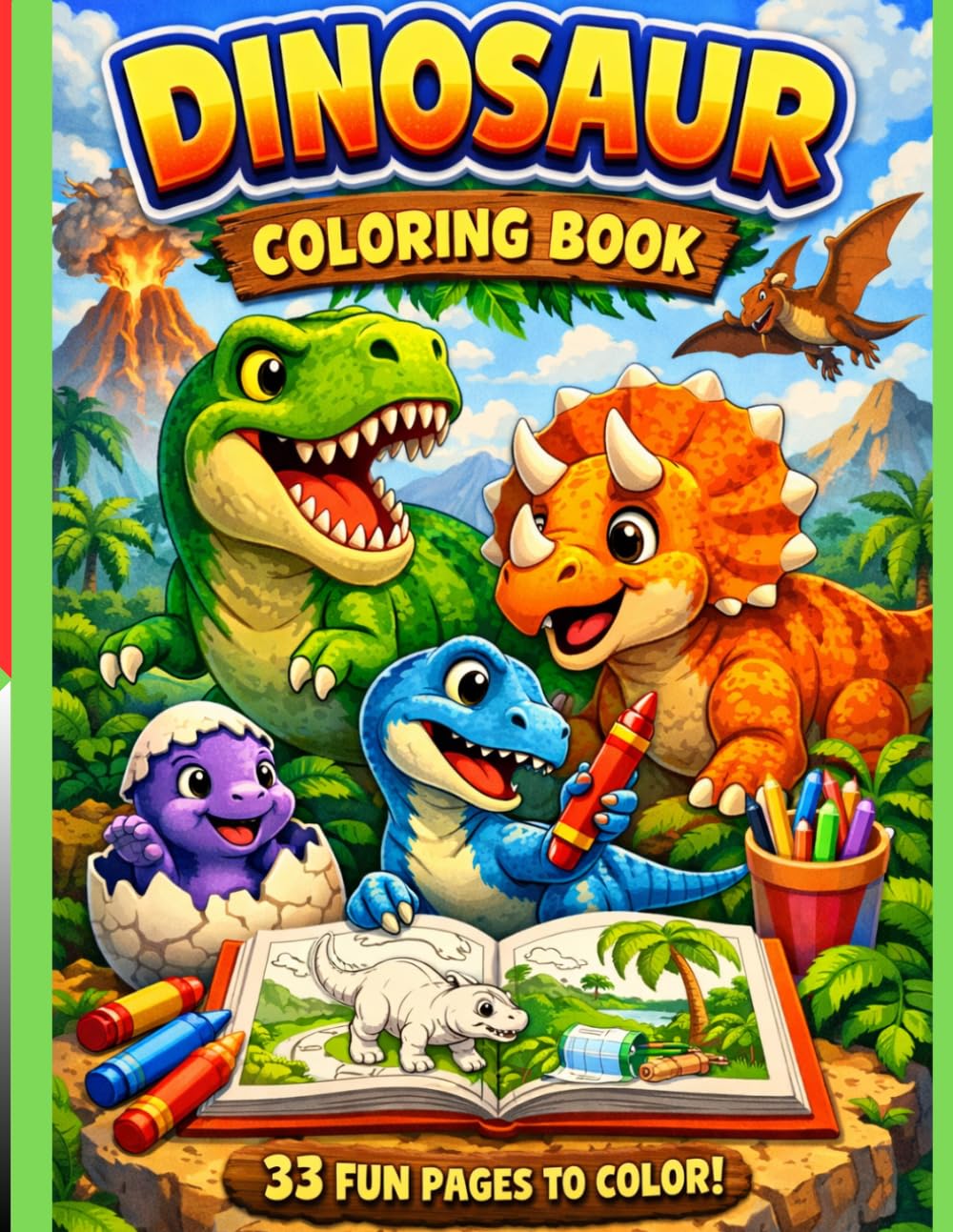 Dinosaur Coloring Book for Kids: 33 Fun and Easy Dinosaur Coloring Pages for Creative Kids