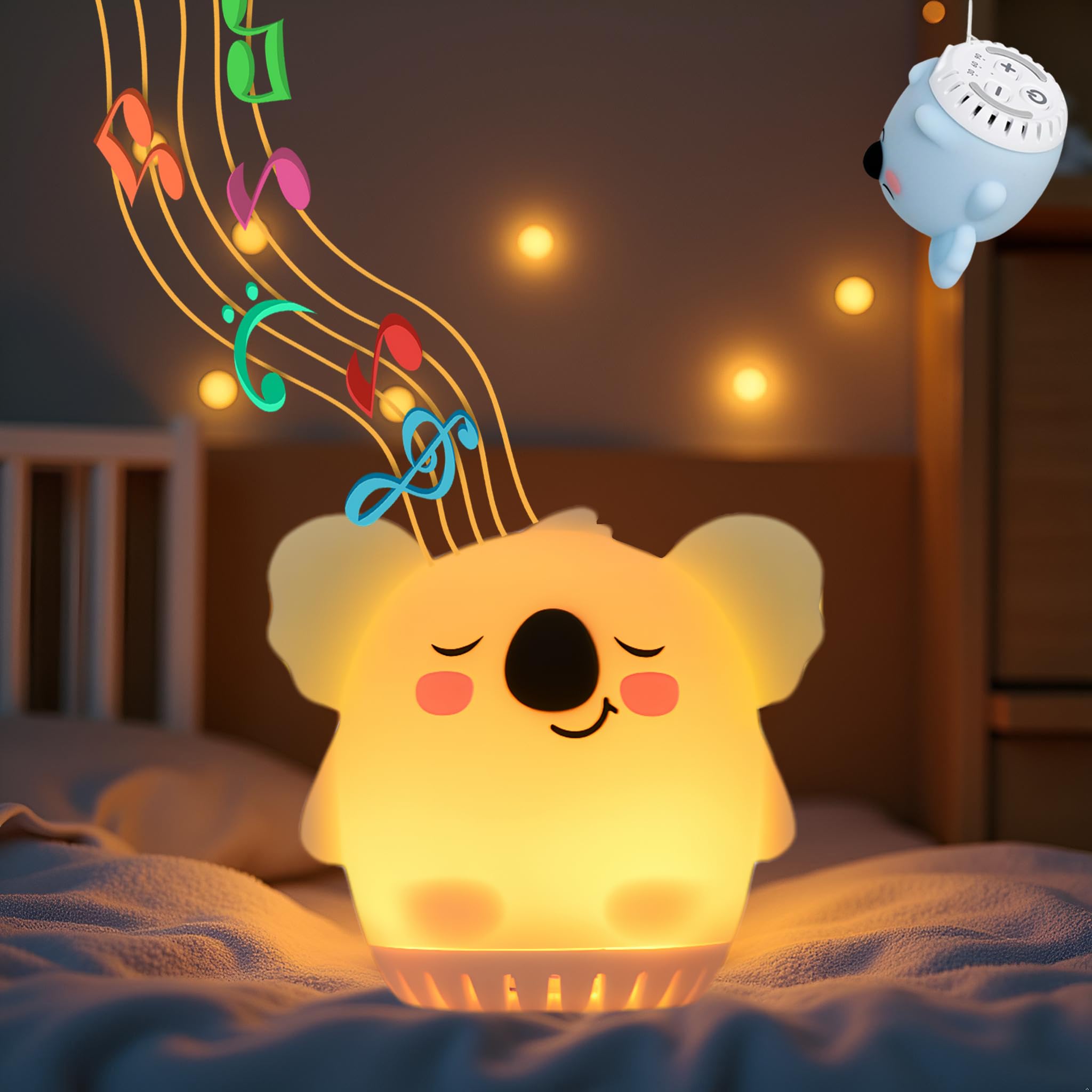 Veilleuse pour enfants – Lampe LED animal en silicone avec bruit blanc, capteur tactile et rechargeable – Veilleuses portable mignonne pour chambre de bébé, voyage, camping et décoration – Koala