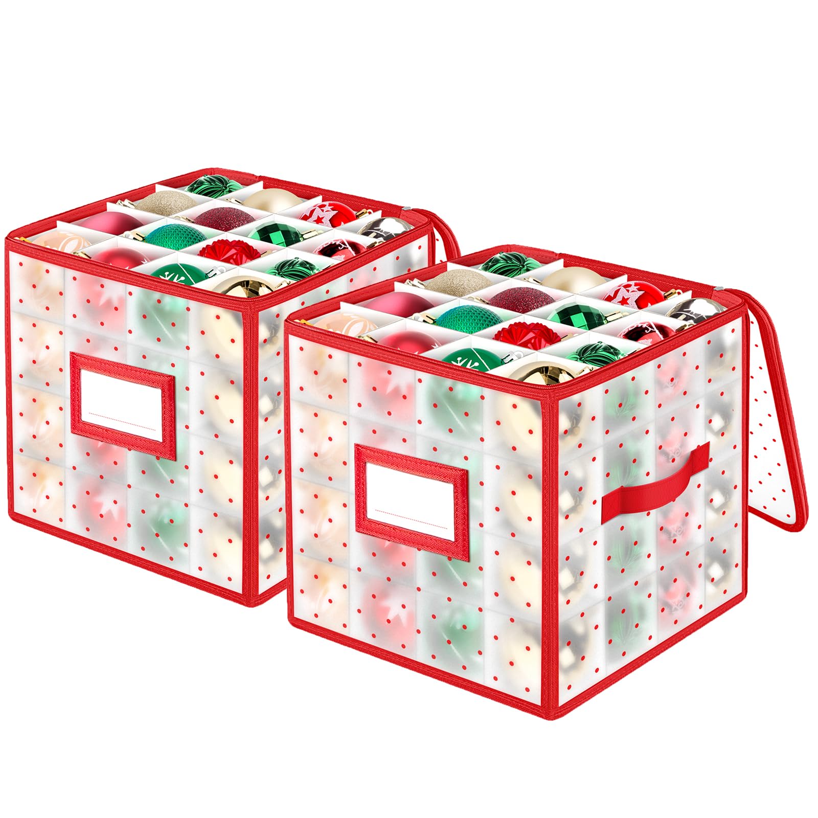 BlessedSeason Scatola portaoggetti per ornamenti natalizi con divisori regolabili, memorizza fino a 64 di 7,6 cm o 36 ornamenti natalizi da 10,2 cm, ornamenti natalizi con chiusura a cerniera e due
