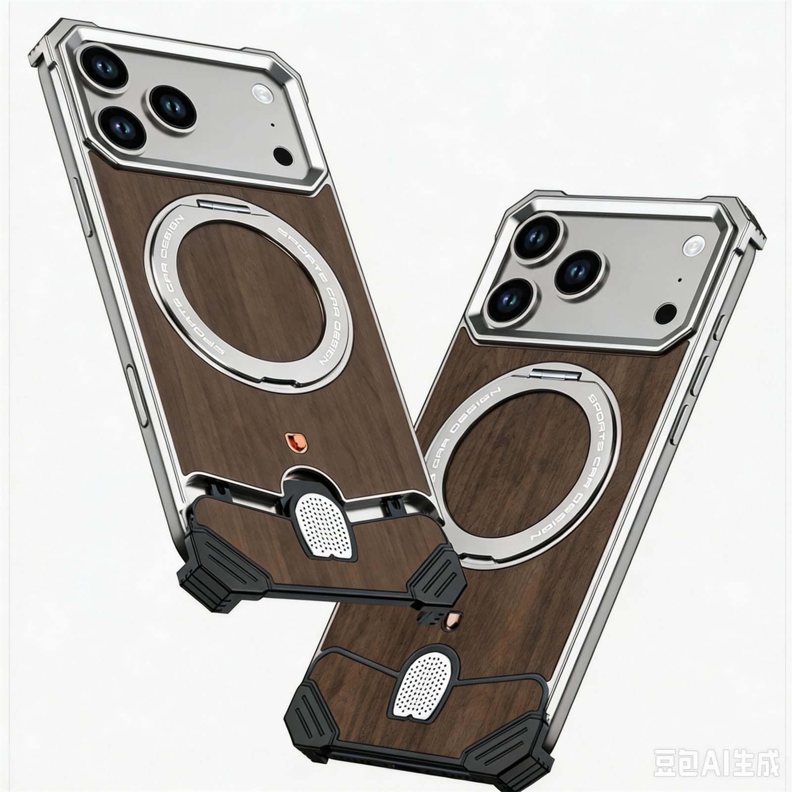 Coque en Bois Naturel pour iPhone 17Pro Max - Wood & Silver