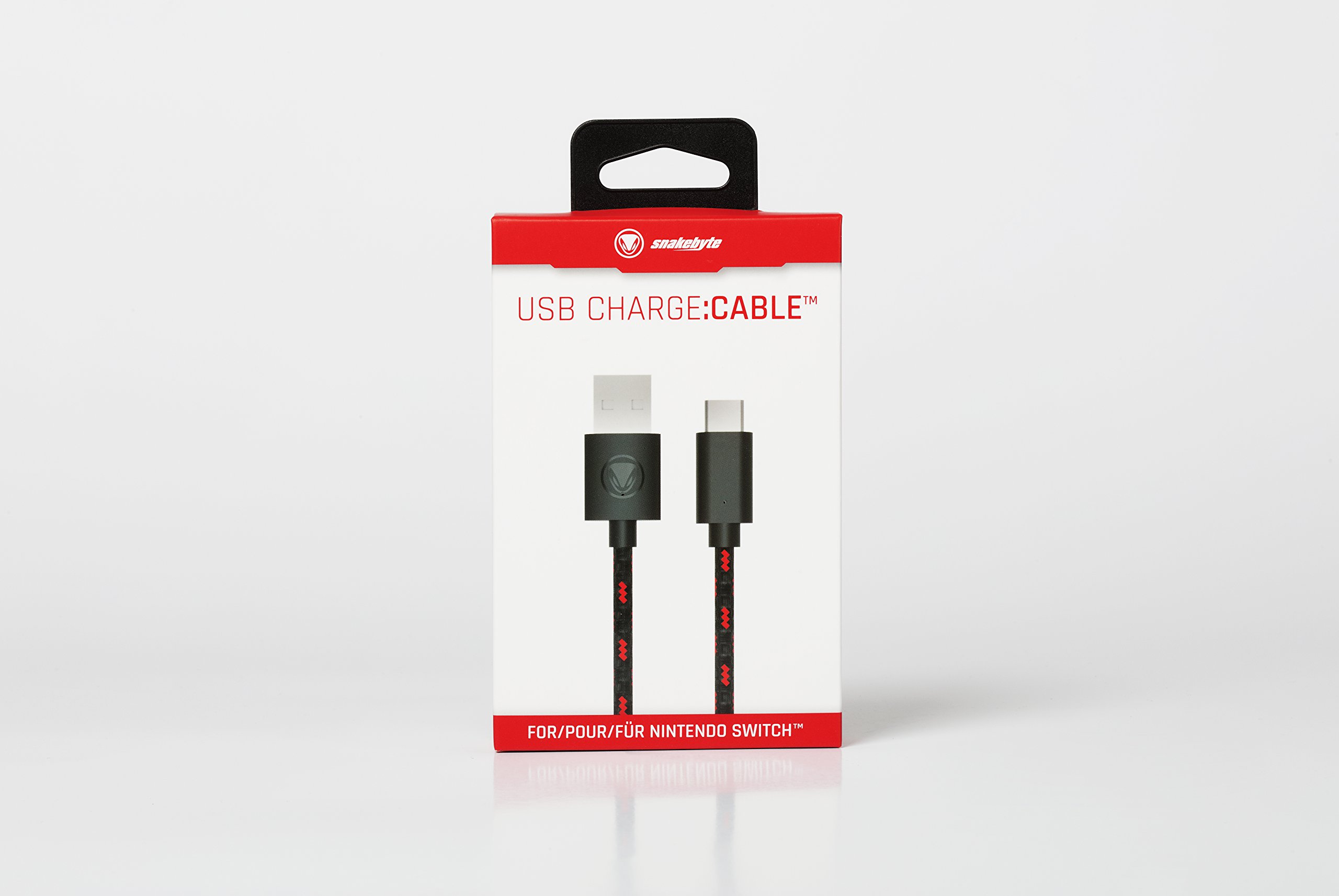 snakebyte Switch USB CHARGE:CABLE - rot/schwarz - 3m Kabellänge, USB Type-C Ladekabel für Nintendo Switch, Smartphones, Controller und Gamepads, robustes Mesh-Kabel