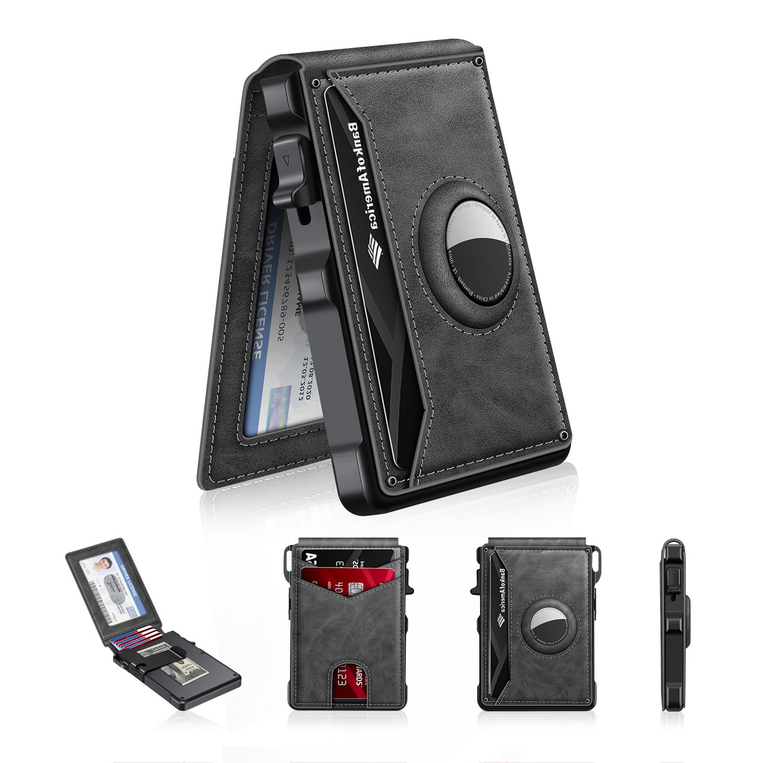 KIKVES Airtag-Geldbörse für Herren, Kartenhalter für Air-Tag mit RFID-Blockierung, minimalistische Faltbörse, Pop-Up-Schnellzugriff, hält 12+ Karten und Geldklammer, Geschenk für Männer, kein Airtag